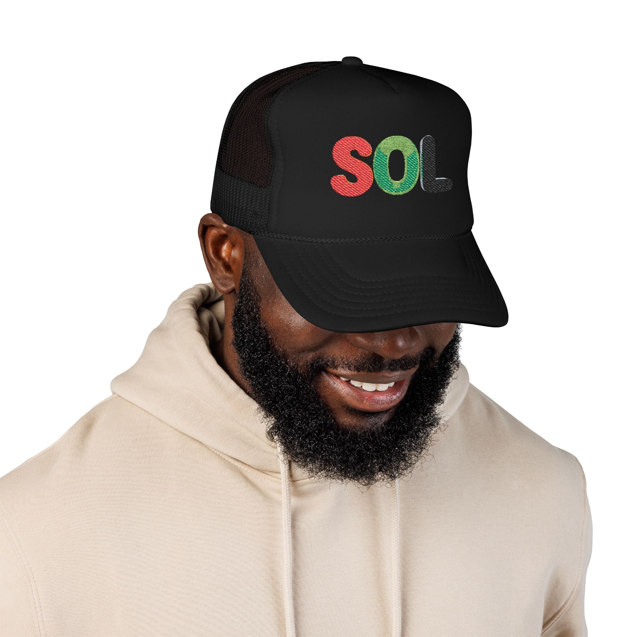 Red green and black Embroidered Trucker Hat - SOL Design