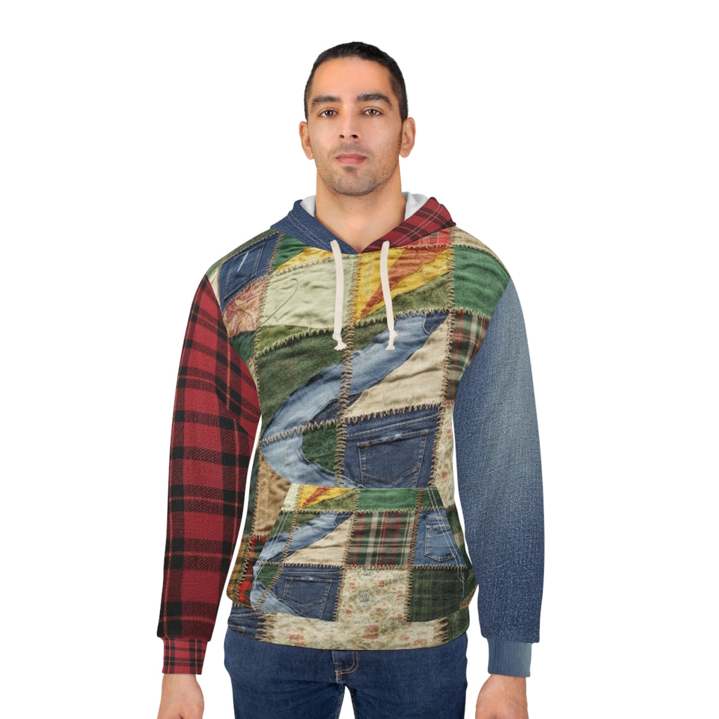 Patchwork Quilted Pattern Hoodie — Vintage Rustic Plaid All-Over Print