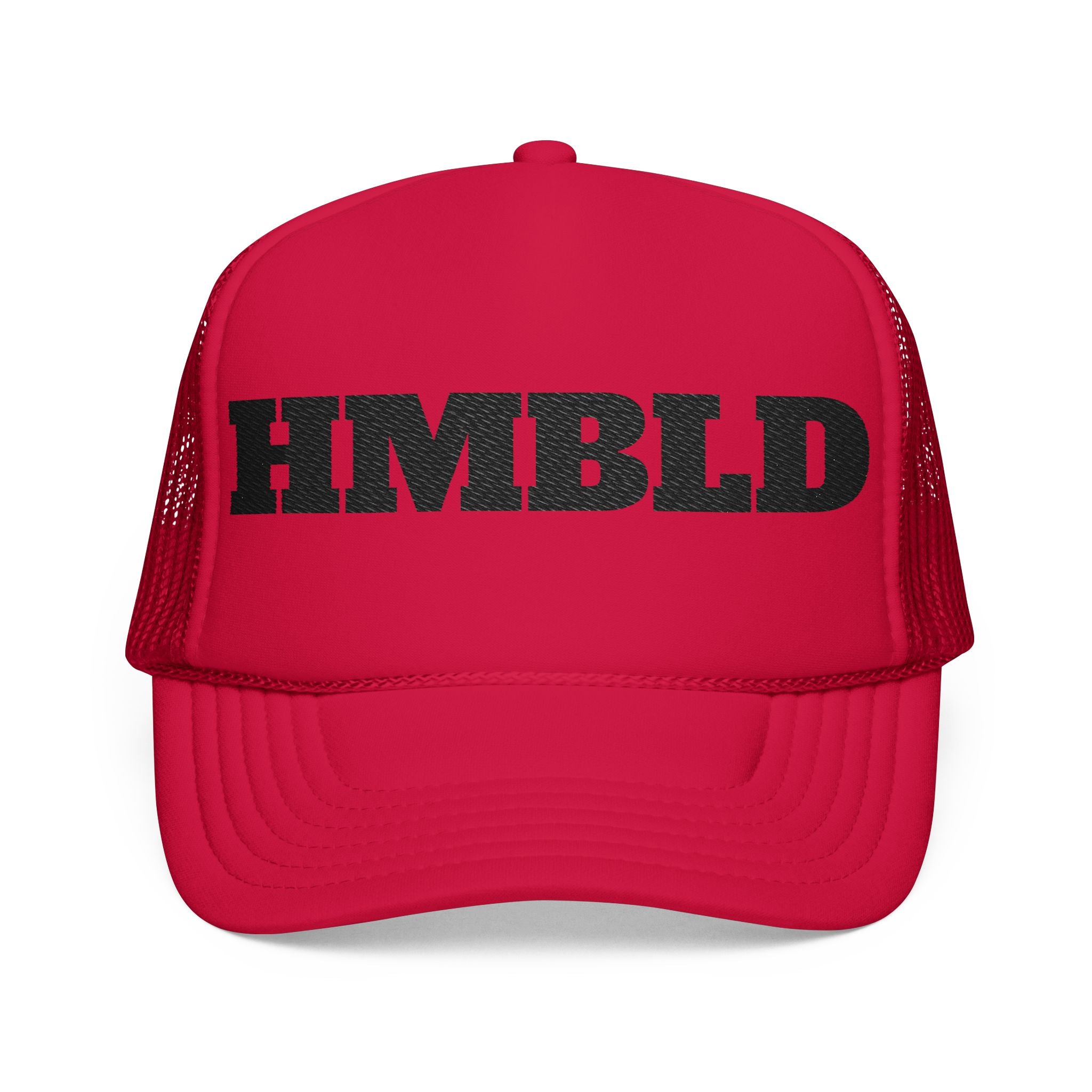 Red Foam Trucker Hat with 'HMBDLD' Embroidery
