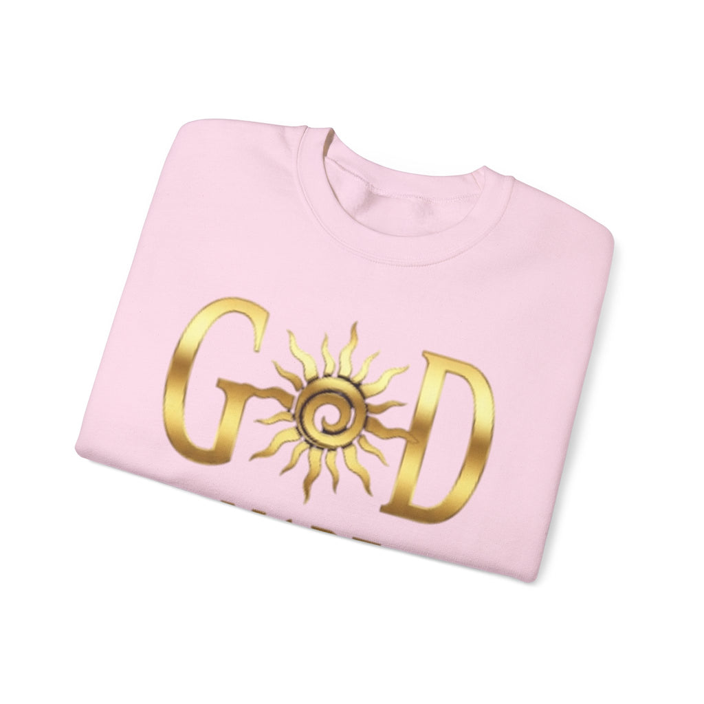 God Made Crewneck Sweatshirt — Gold Sun Faith Graphic