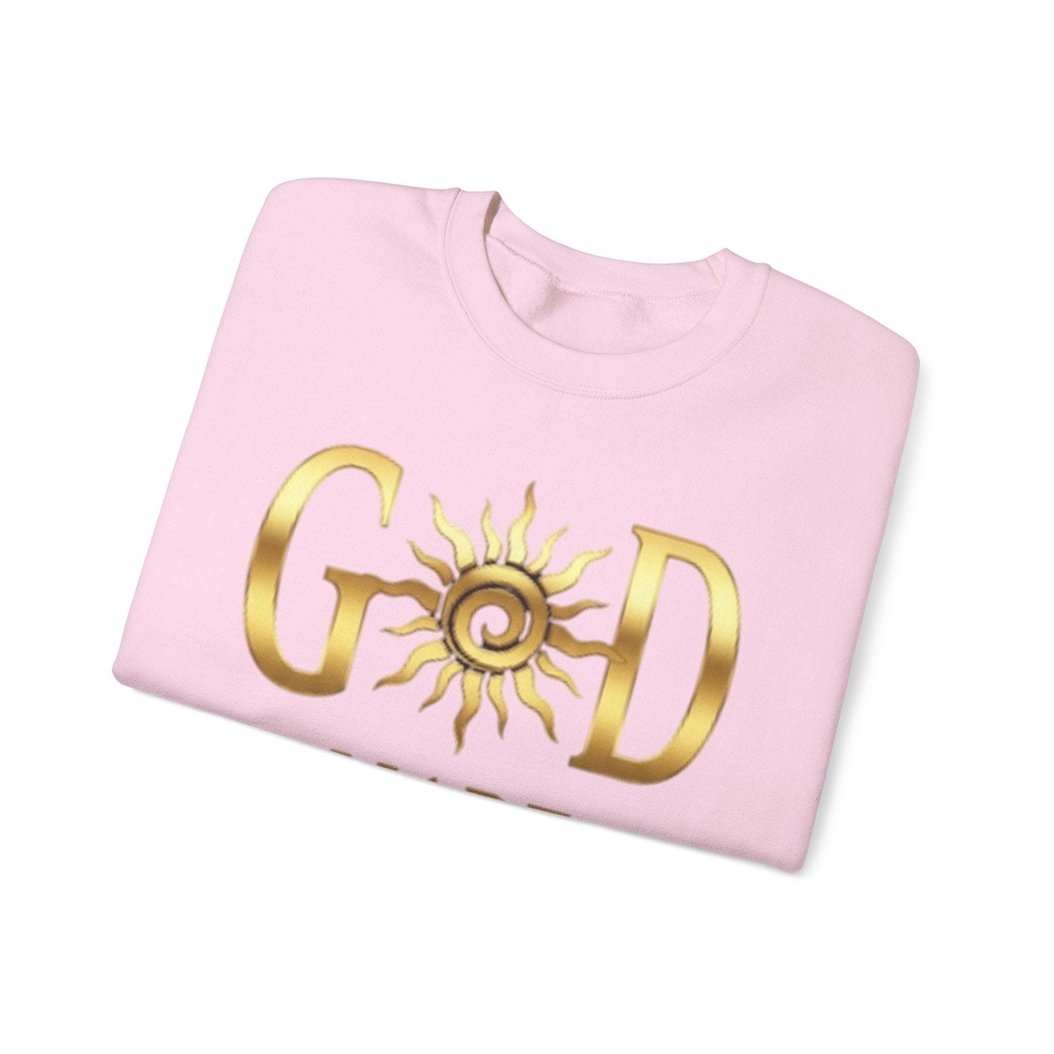 God Made Crewneck Sweatshirt — Gold Sun Faith Graphic