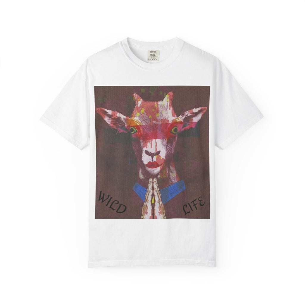 Wild Life Goat Portrait T-Shirt — Colorful Retro Primate Graphic Tee