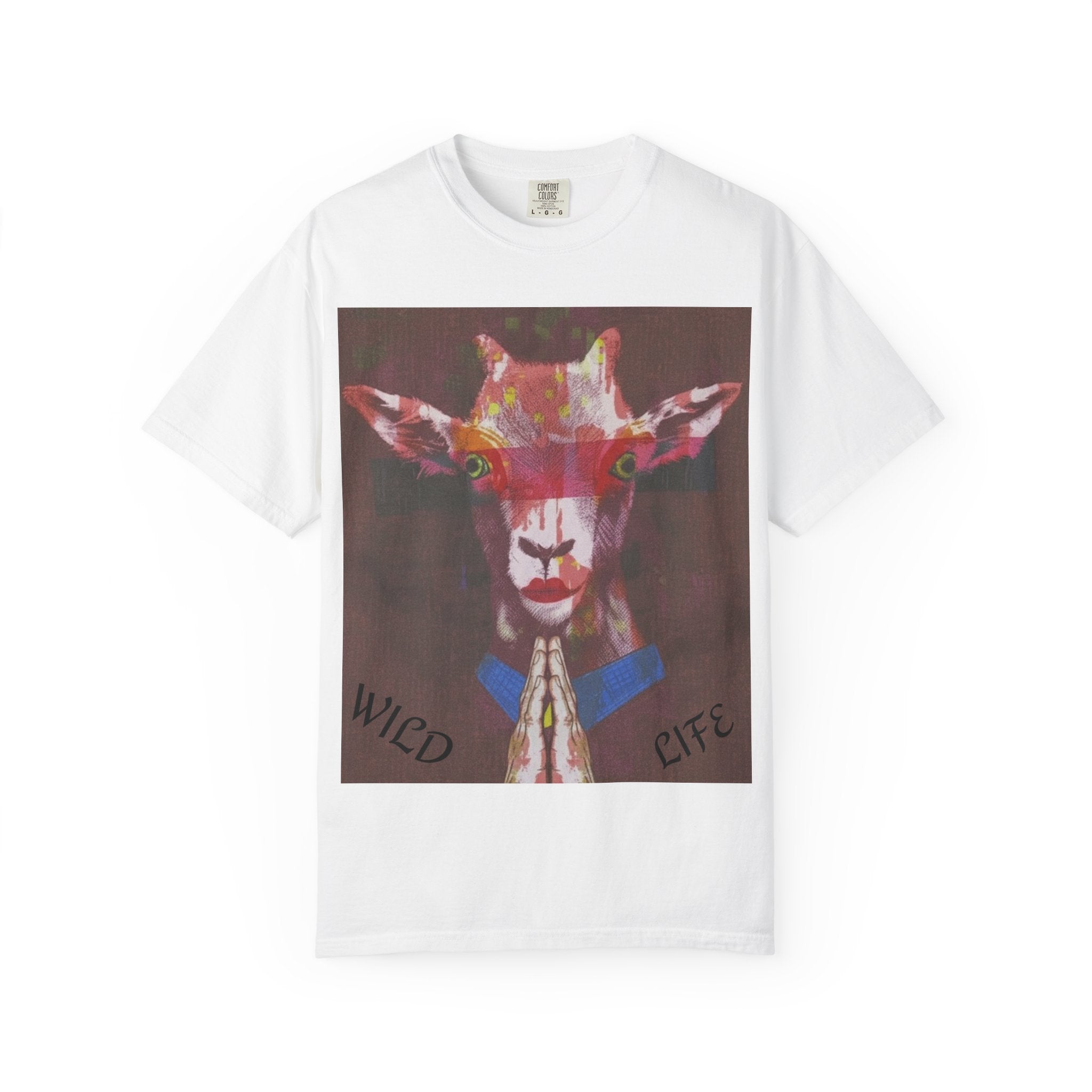 Wild Life Goat Portrait T-Shirt — Colorful Retro Primate Graphic Tee