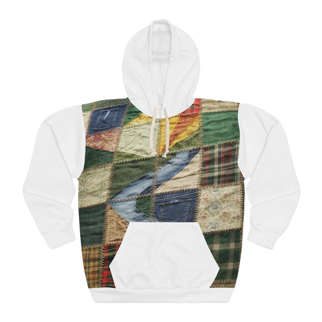 White Patchwork Quilt Pattern Hoodie — Vintage Rustic Plaid All-Over Print