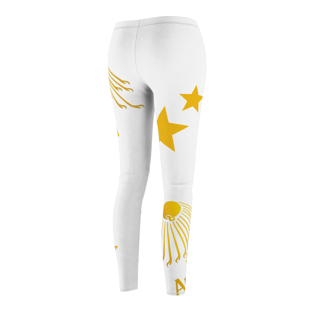 Gold Sunburst 'Aurora' Printed Leggings (White)