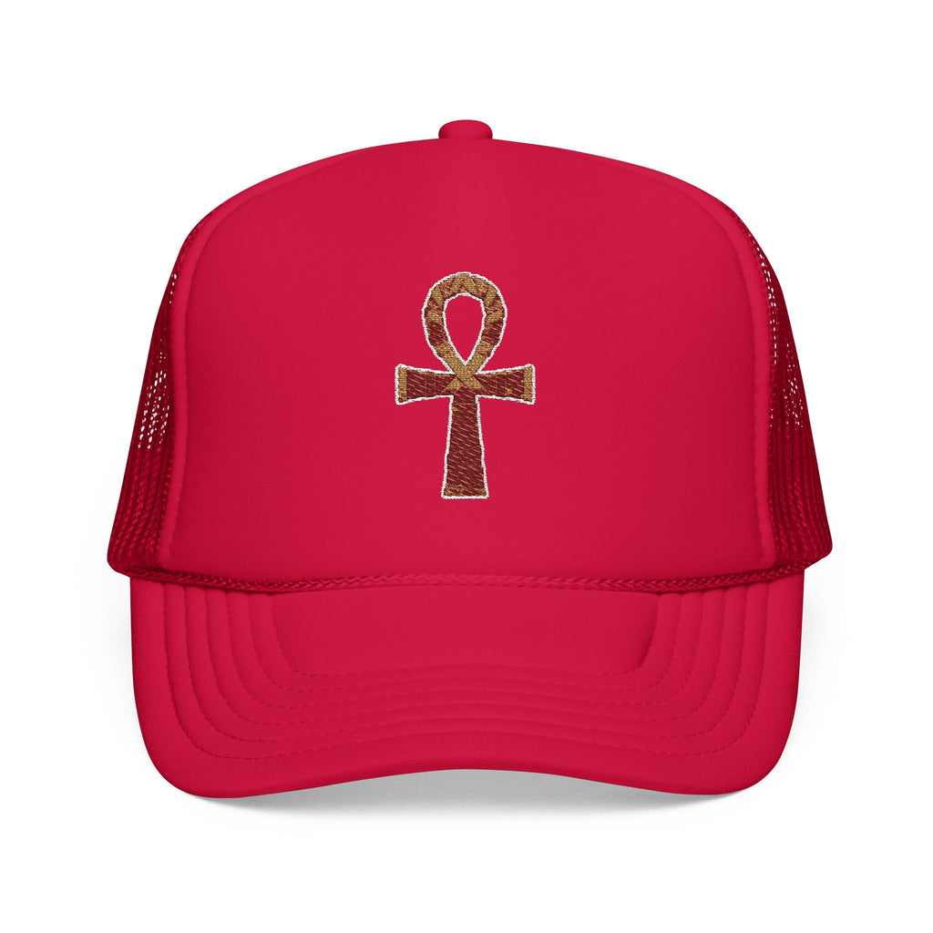 Embroidered Ankh Foam Trucker Hat - Stylish & Trendy Cap