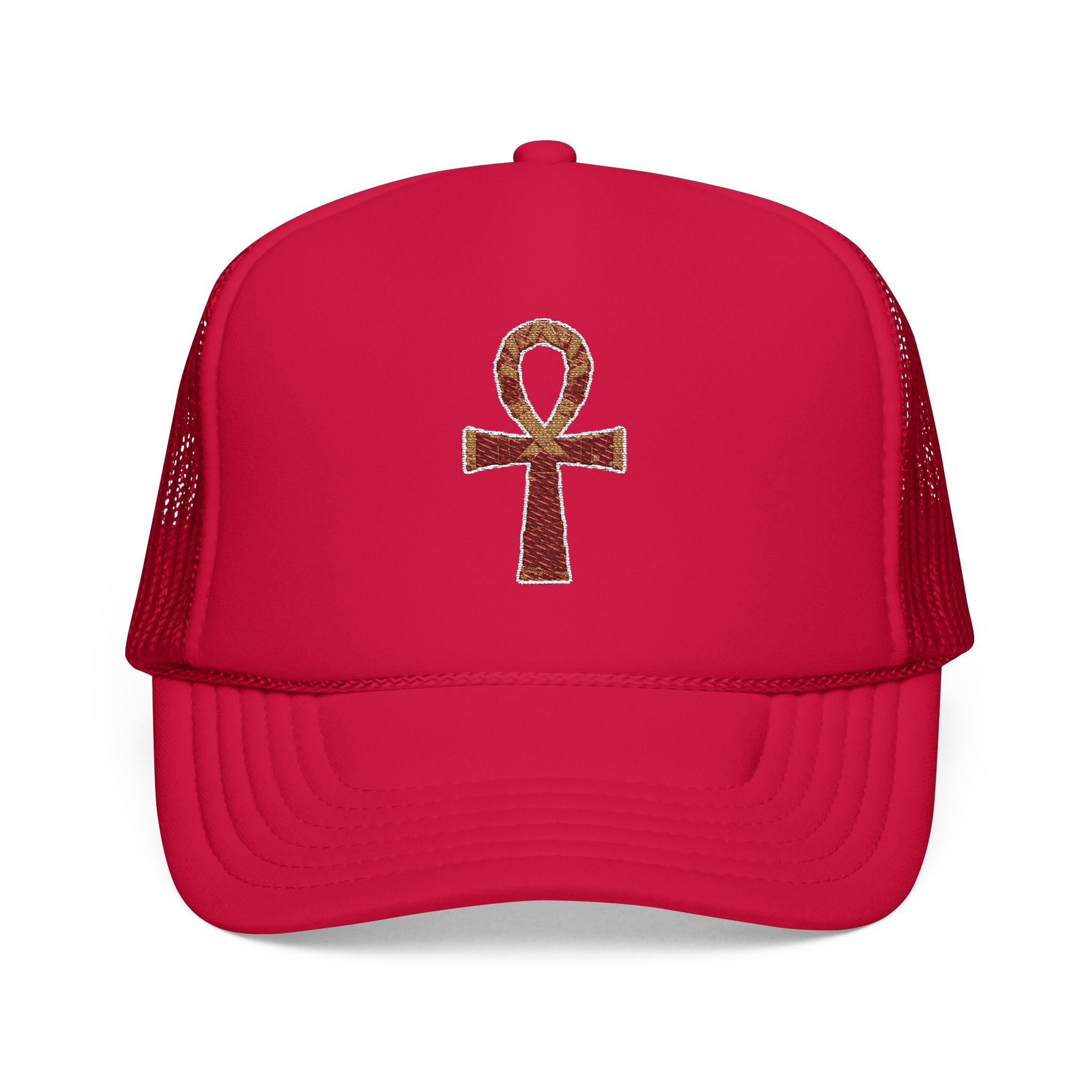 Embroidered Ankh Foam Trucker Hat - Stylish & Trendy Cap