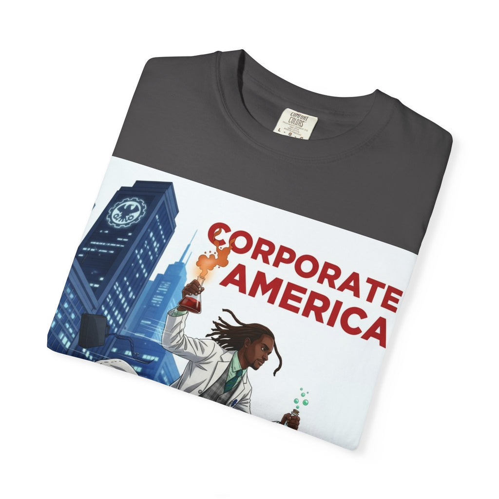 Nature Jab Corporate America Graphic T-Shirt — Scientist Protester Illustration