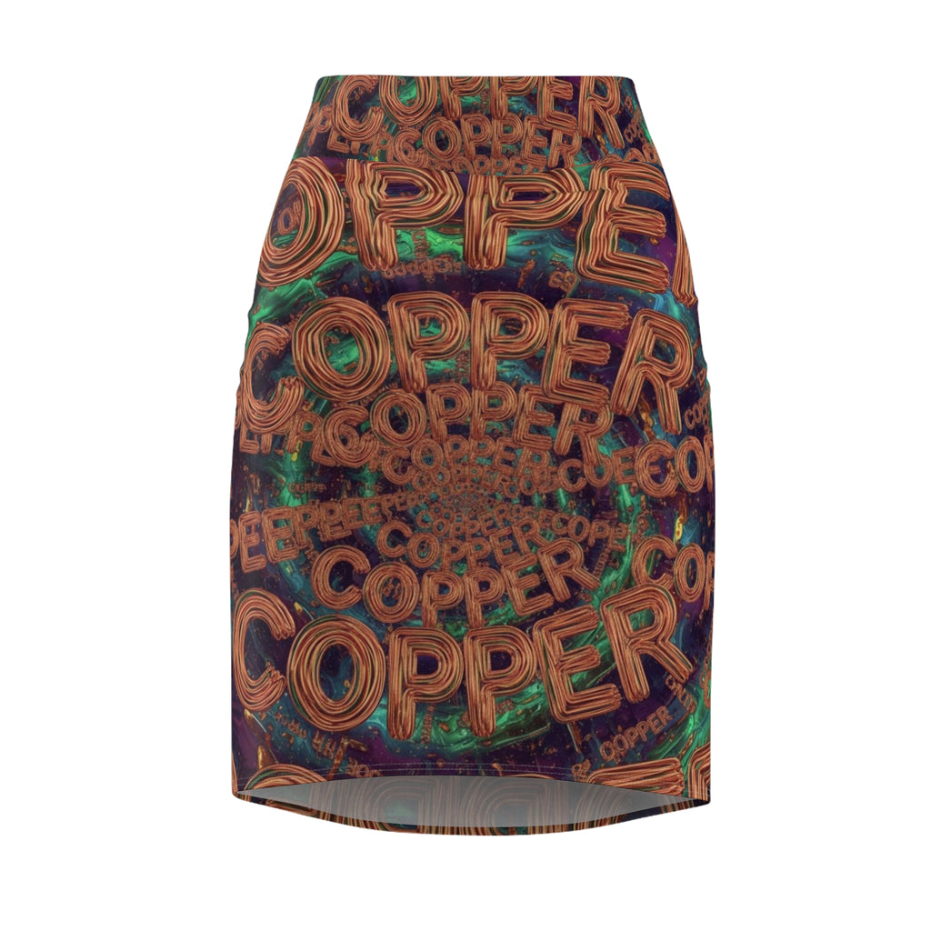WKE WRLD Copper Inspired Women's Pencil Skirt with Striking Copper Design, Trendy Skirt for Parties, Workwear, Fashion Lovers, Gift for Her, Unique Style