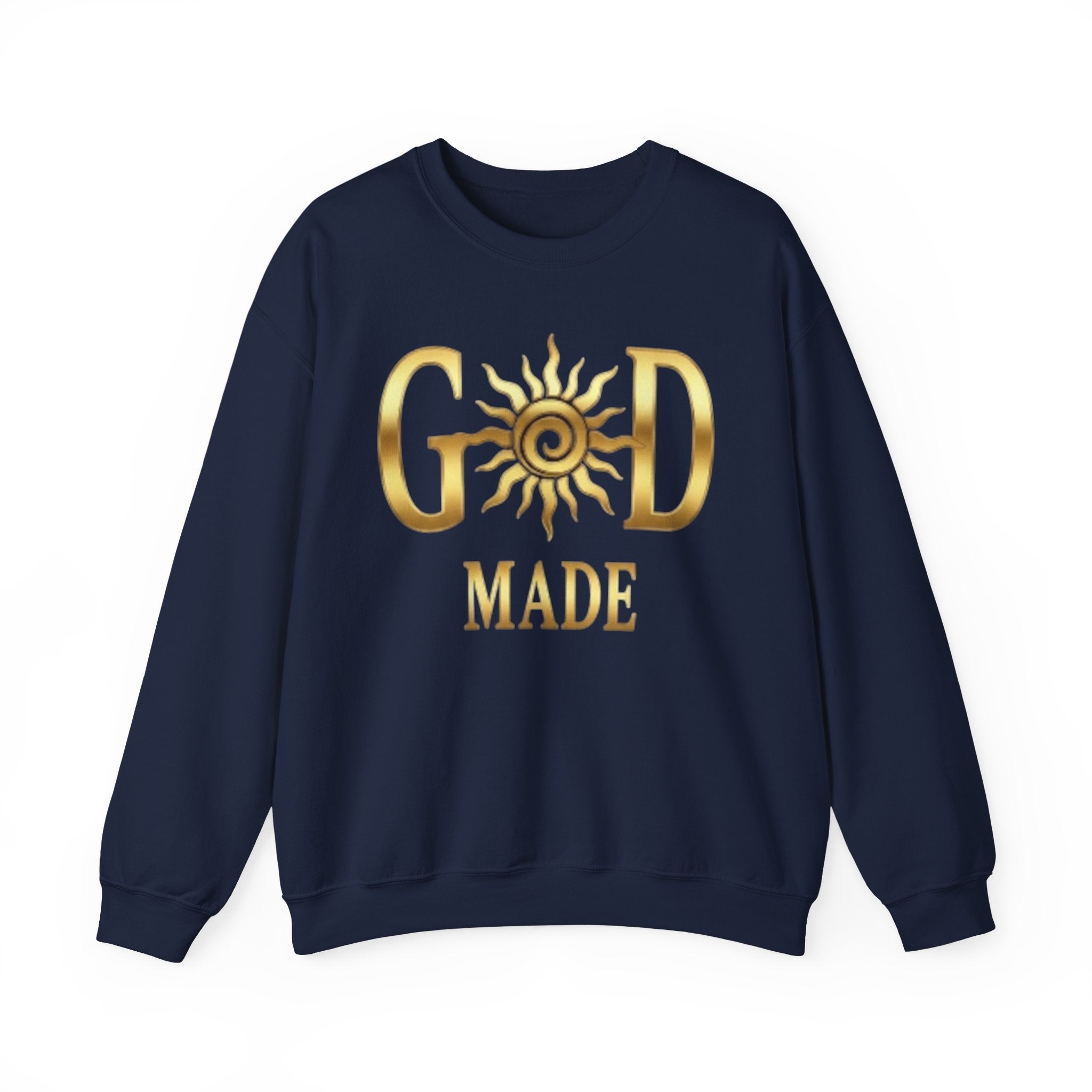 God Made Crewneck Sweatshirt — Gold Sun Faith Graphic