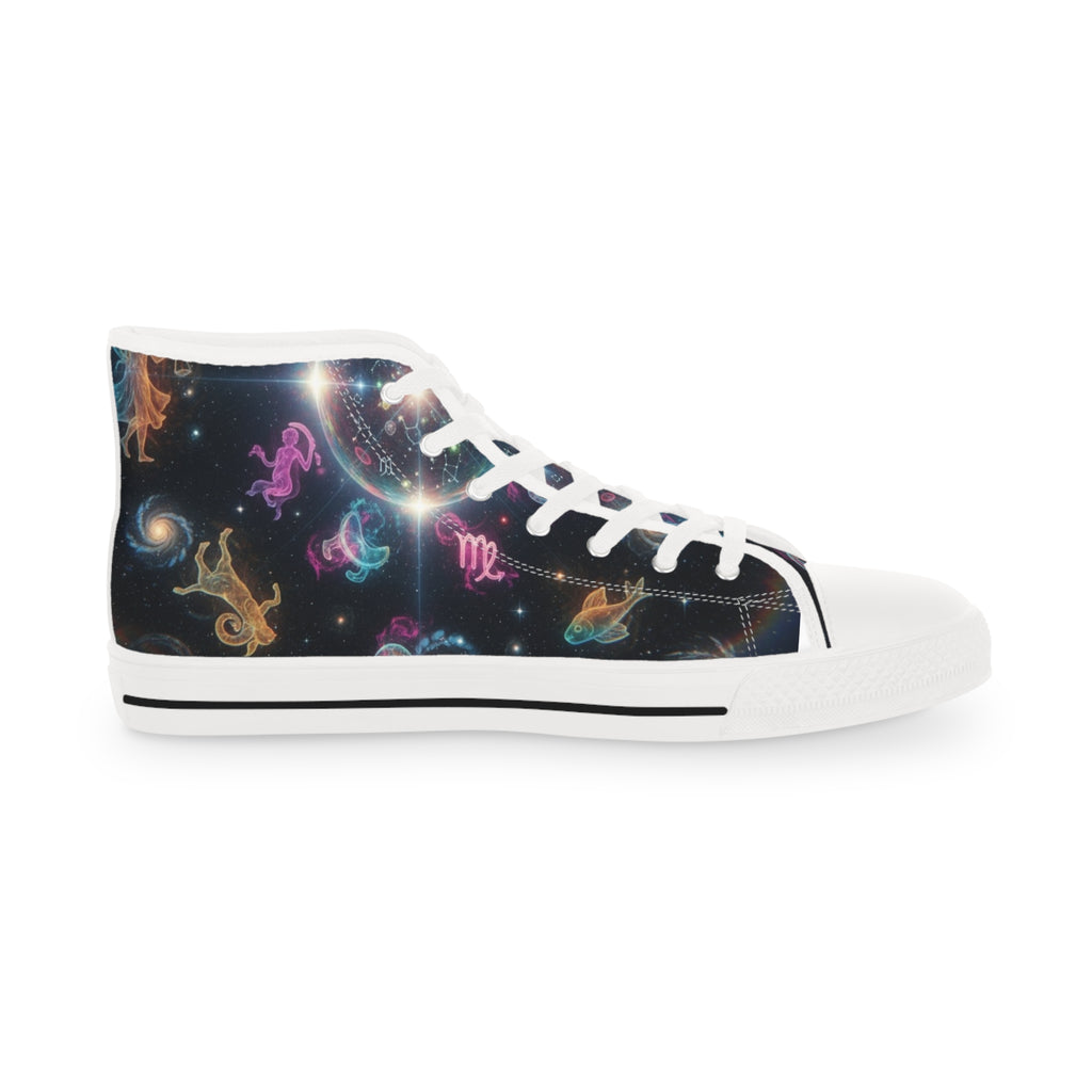 WKE WRLD Cosmic High Top Zodiac Sneakers - Stylish Galaxy Print Footwear for Men, Casual Walk, Street Fashion, Unique Gift Idea, Astronaut Theme Shoes