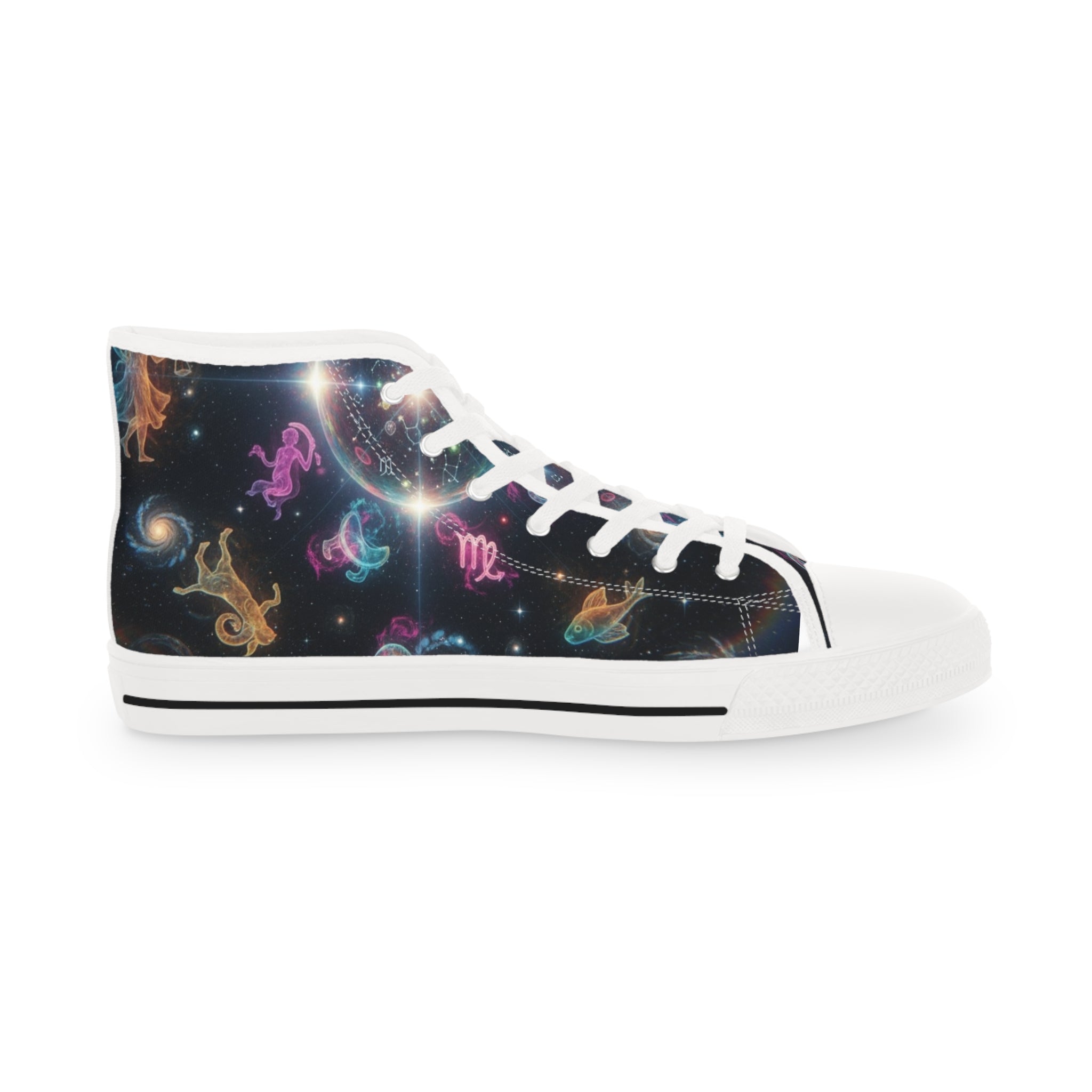 WKE WRLD Cosmic High Top Zodiac Sneakers - Stylish Galaxy Print Footwear for Men, Casual Walk, Street Fashion, Unique Gift Idea, Astronaut Theme Shoes