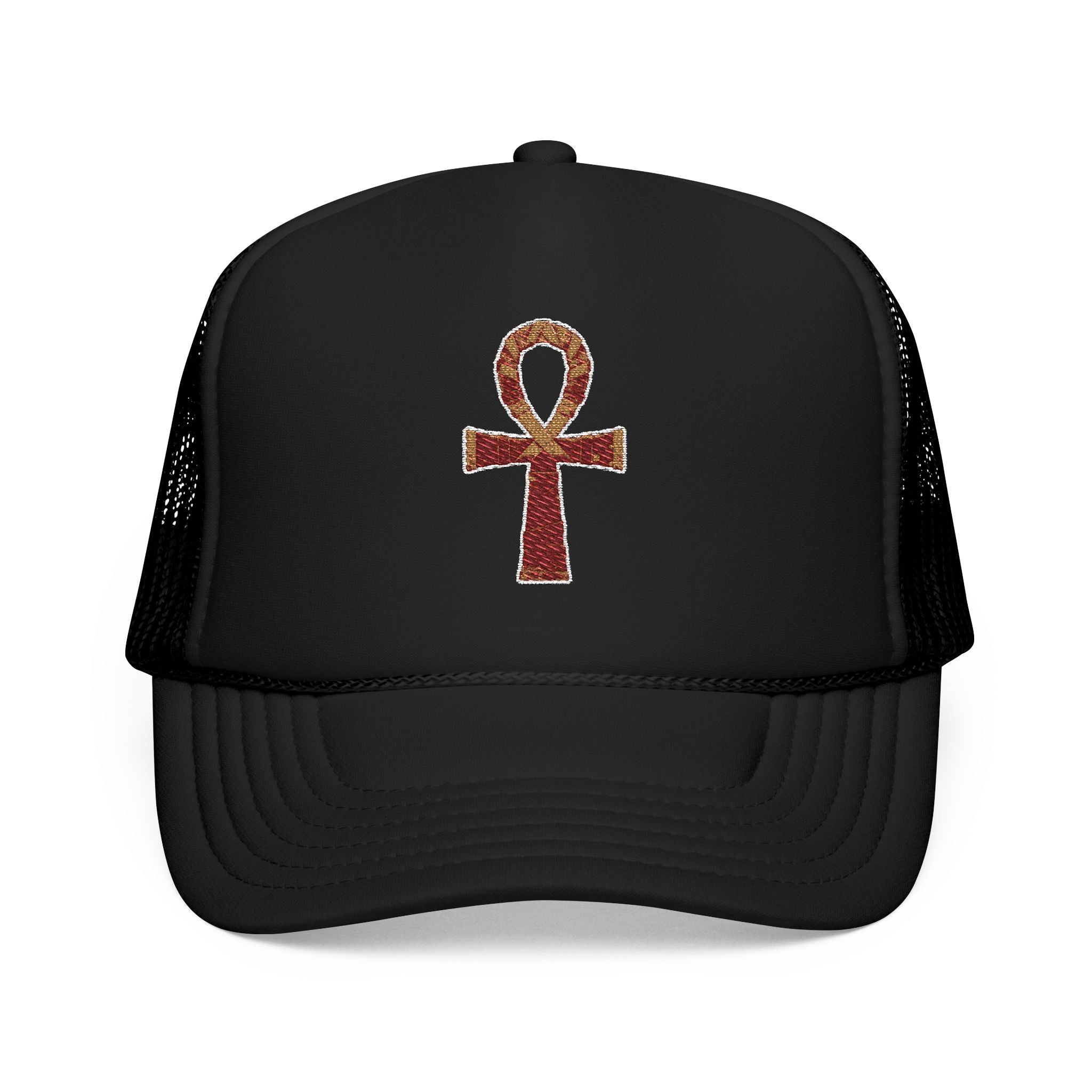 Embroidered Ankh Foam Trucker Hat - Stylish & Trendy Cap