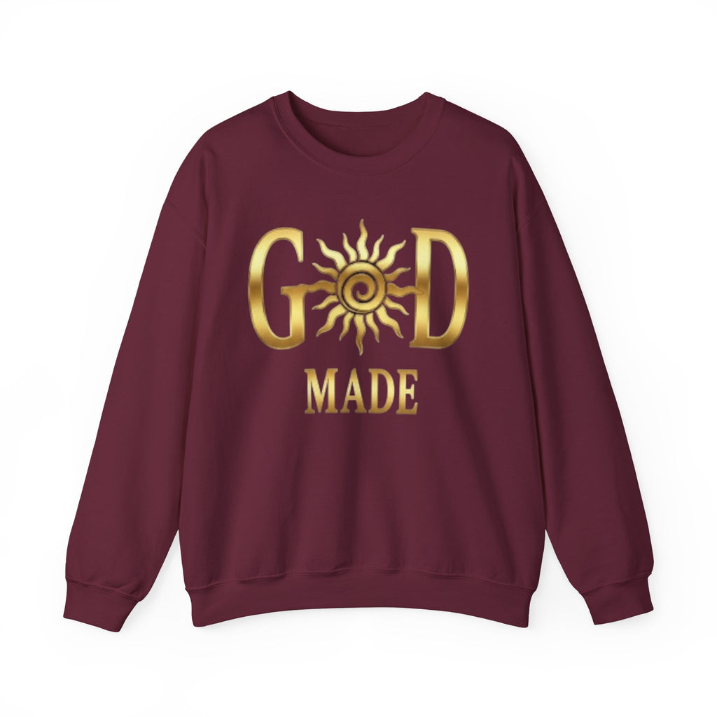 God Made Crewneck Sweatshirt — Gold Sun Faith Graphic
