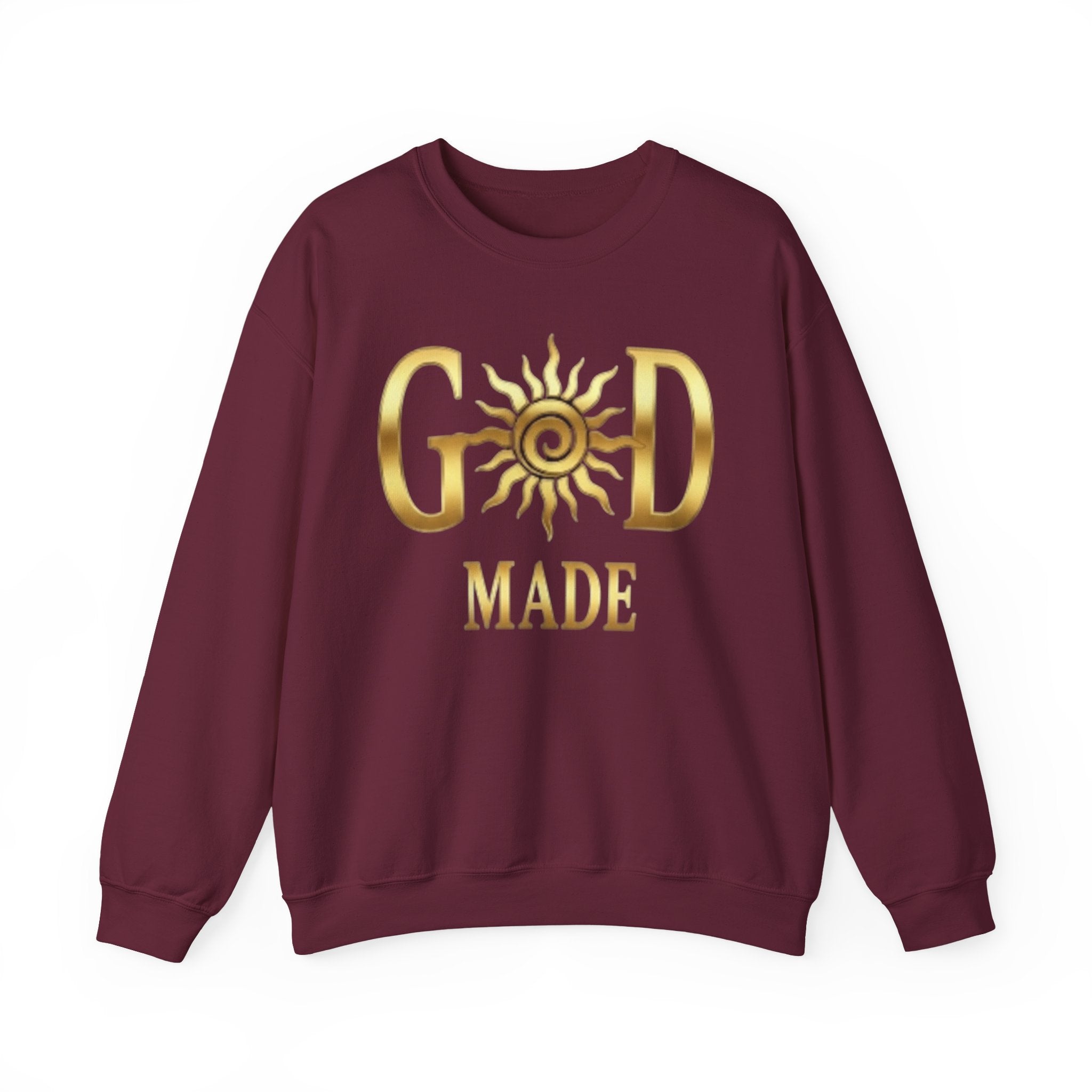 God Made Crewneck Sweatshirt — Gold Sun Faith Graphic