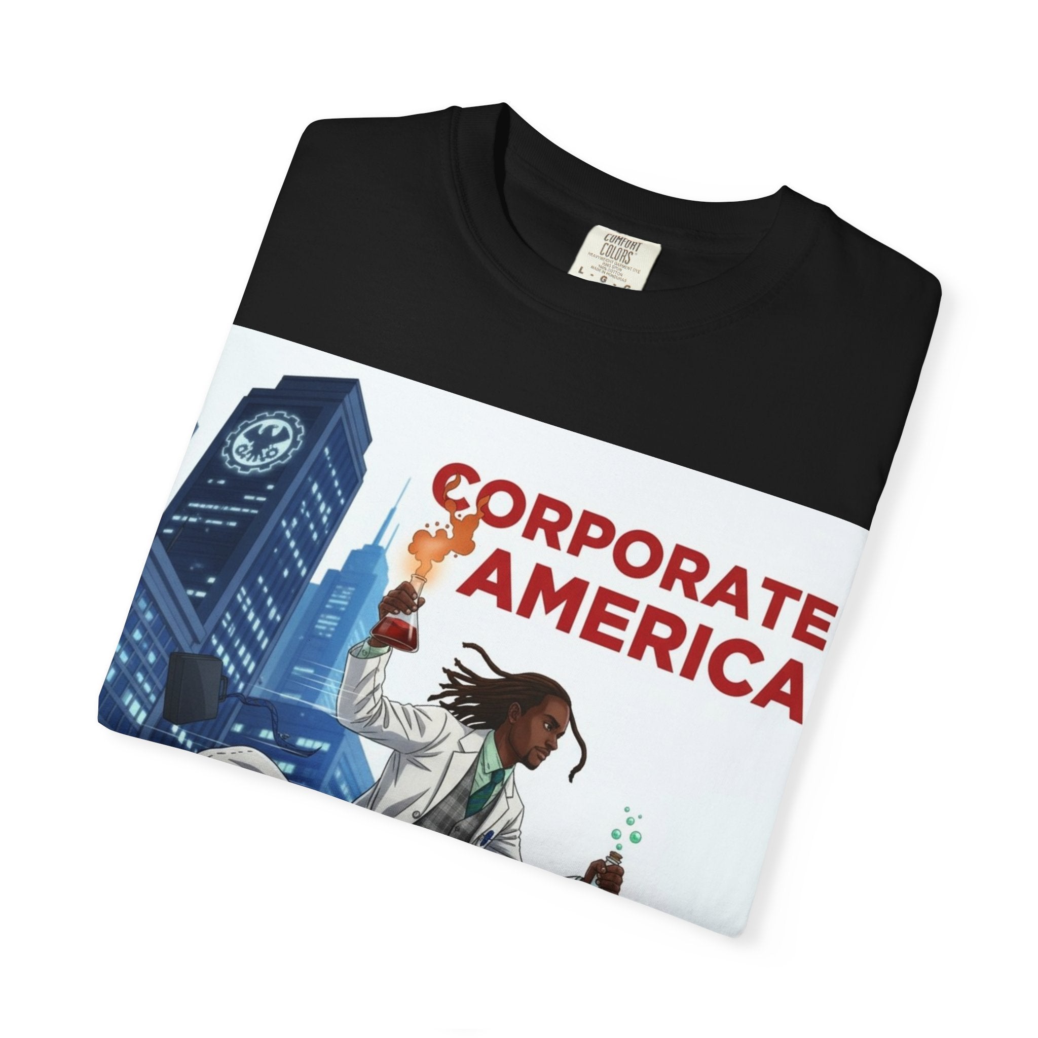 Nature Jab Corporate America Graphic T-Shirt — Scientist Protester Illustration