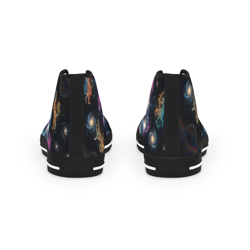 WKE WRLD Cosmic High Top Zodiac Sneakers - Stylish Galaxy Print Footwear for Men, Casual Walk, Street Fashion, Unique Gift Idea, Astronaut Theme Shoes