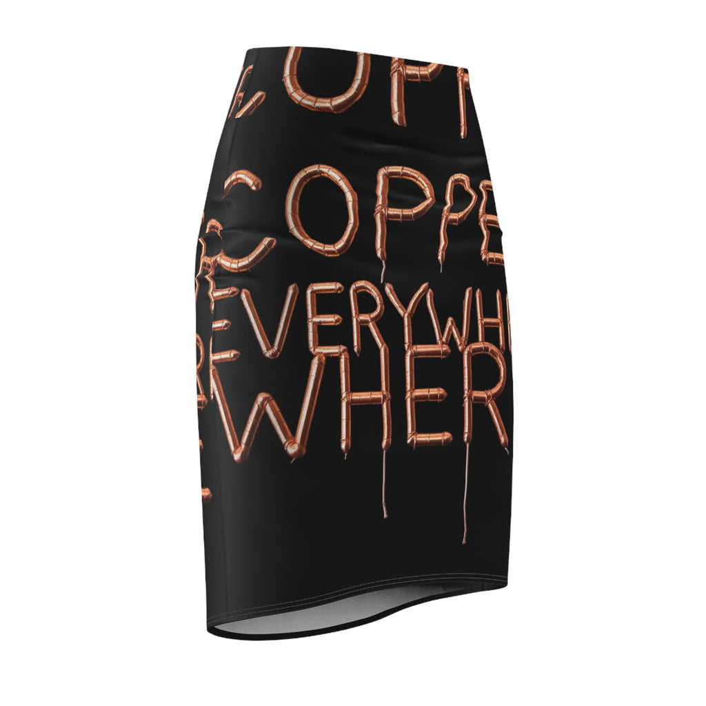 WKE WRLD iamevibez Copper Everywhere Women's Pencil Skirt, Trendy Office Wear, Statement Skirt for Parties, Fashionable Midi Skirt, Unique Gift Idea