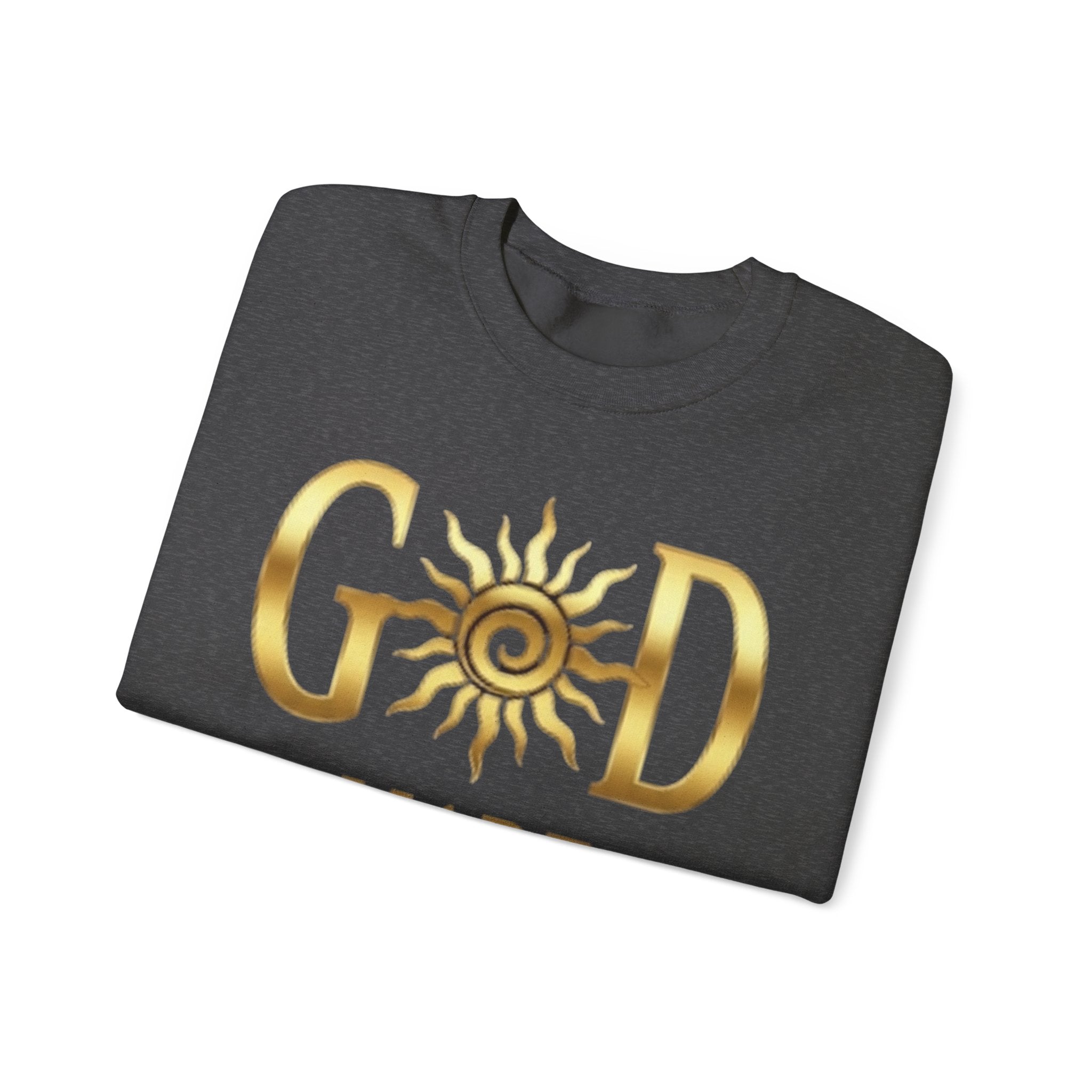 God Made Crewneck Sweatshirt — Gold Sun Faith Graphic