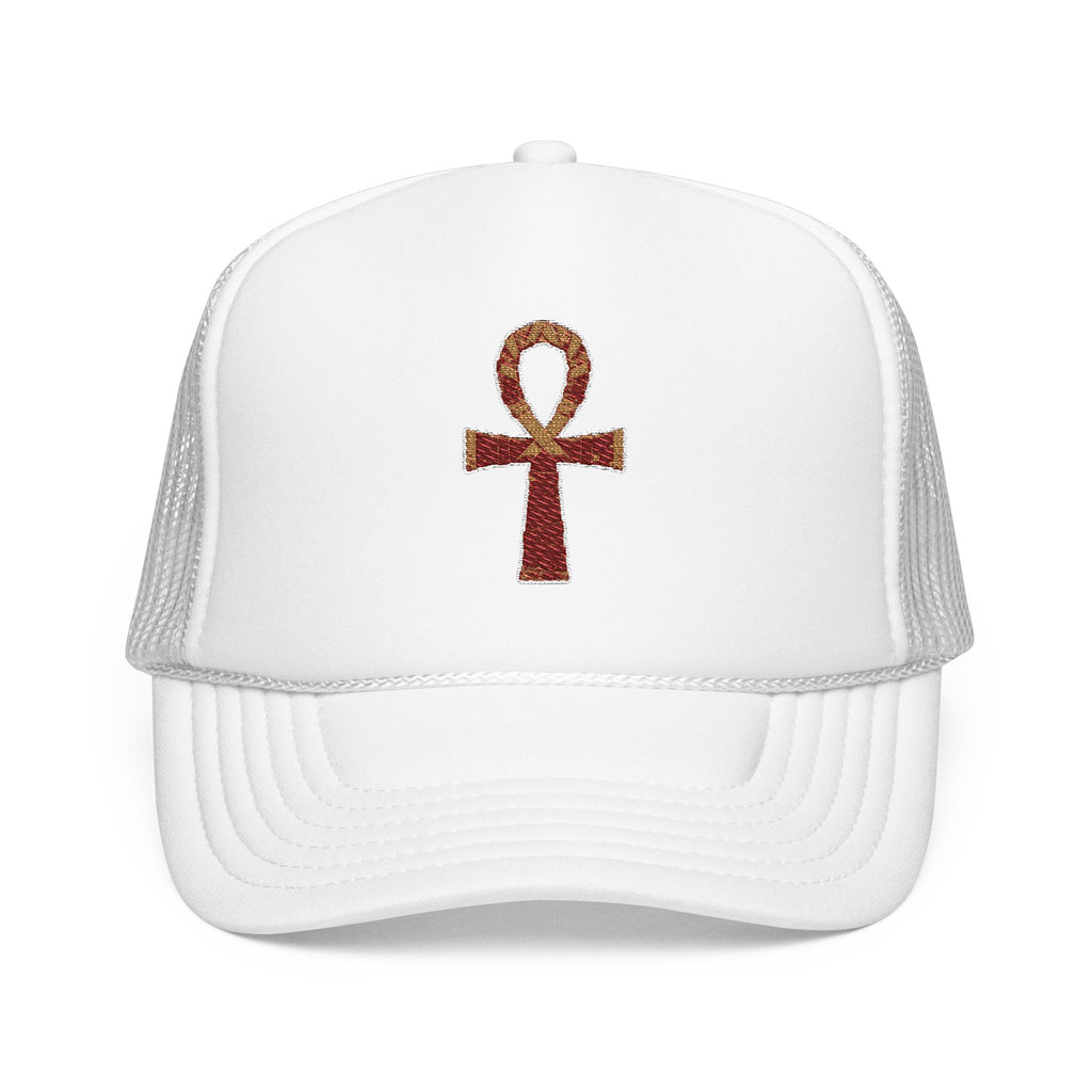 Embroidered Ankh Foam Trucker Hat - Stylish & Trendy Cap