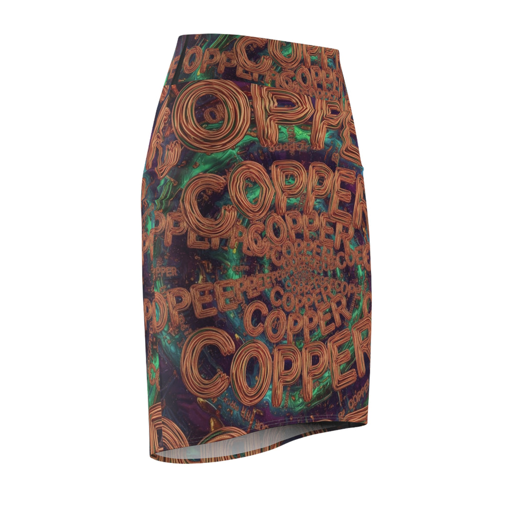 WKE WRLD Copper Inspired Women's Pencil Skirt with Striking Copper Design, Trendy Skirt for Parties, Workwear, Fashion Lovers, Gift for Her, Unique Style