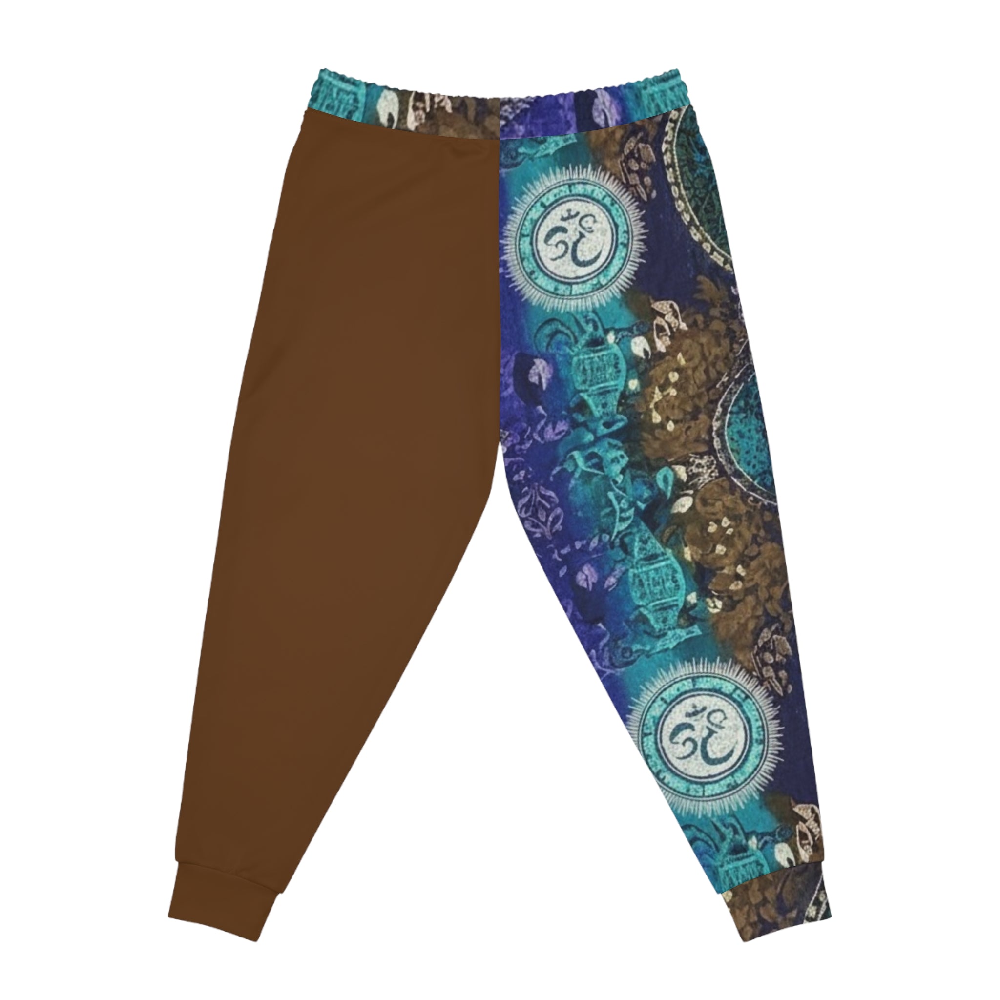 Blue/Brown Mandala Athletic Joggers – Boho Om Symbol All-Over Print