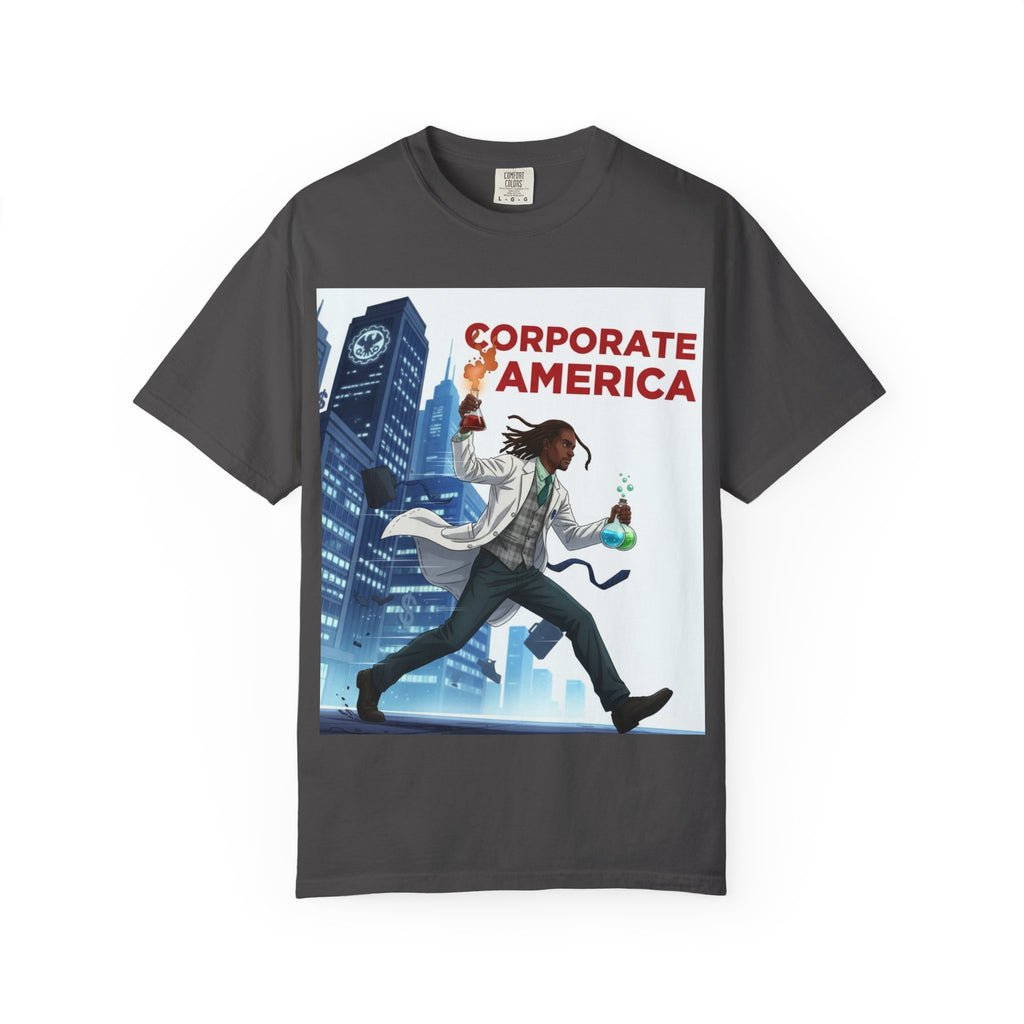 Nature Jab Corporate America Graphic T-Shirt — Scientist Protester Illustration