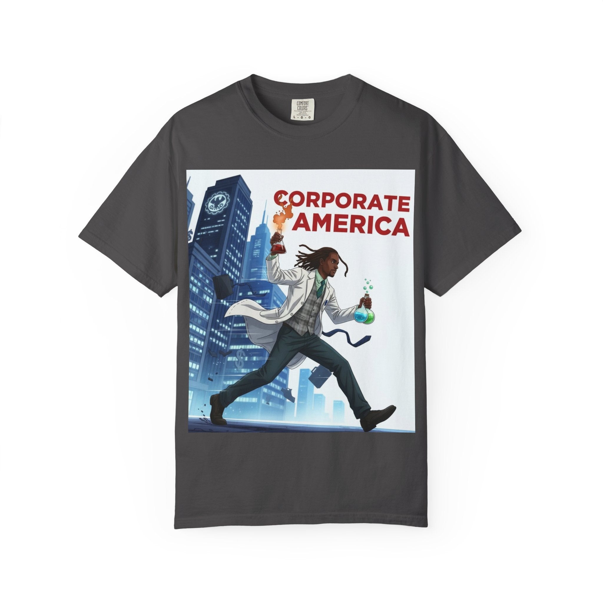Nature Jab Corporate America Graphic T-Shirt — Scientist Protester Illustration