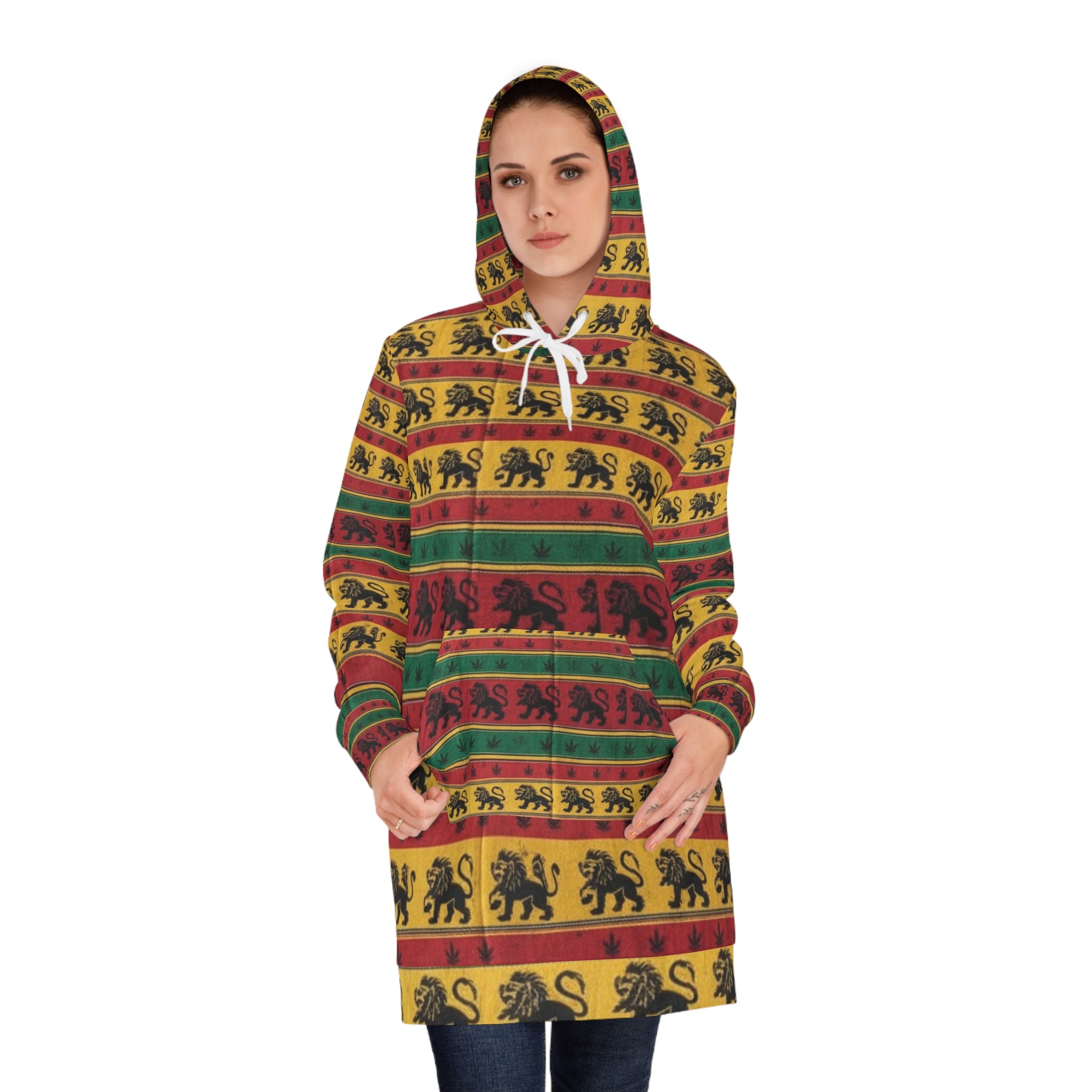 Vibrant Rasta Inspired Women's Hoodie Dress, Stylish Streetwear, Rasta-Inspired Fashion, Cozy Layering Piece, Perfect for Festivals and Parties