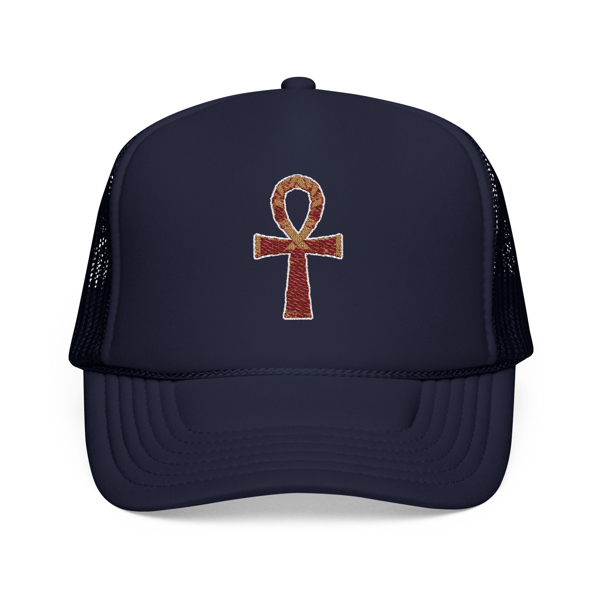 Embroidered Ankh Foam Trucker Hat - Stylish & Trendy Cap