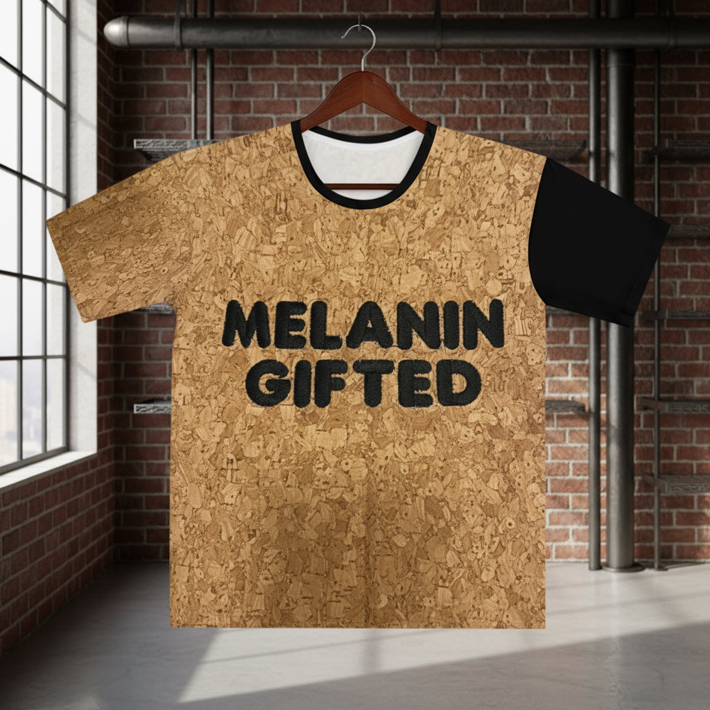 WKE WRLD Melanin Gifted Men's cork style T-Shirt, Affirmation Apparel, Black History Month Gear, Gift for Proud Black Men, Unique Casual Wear