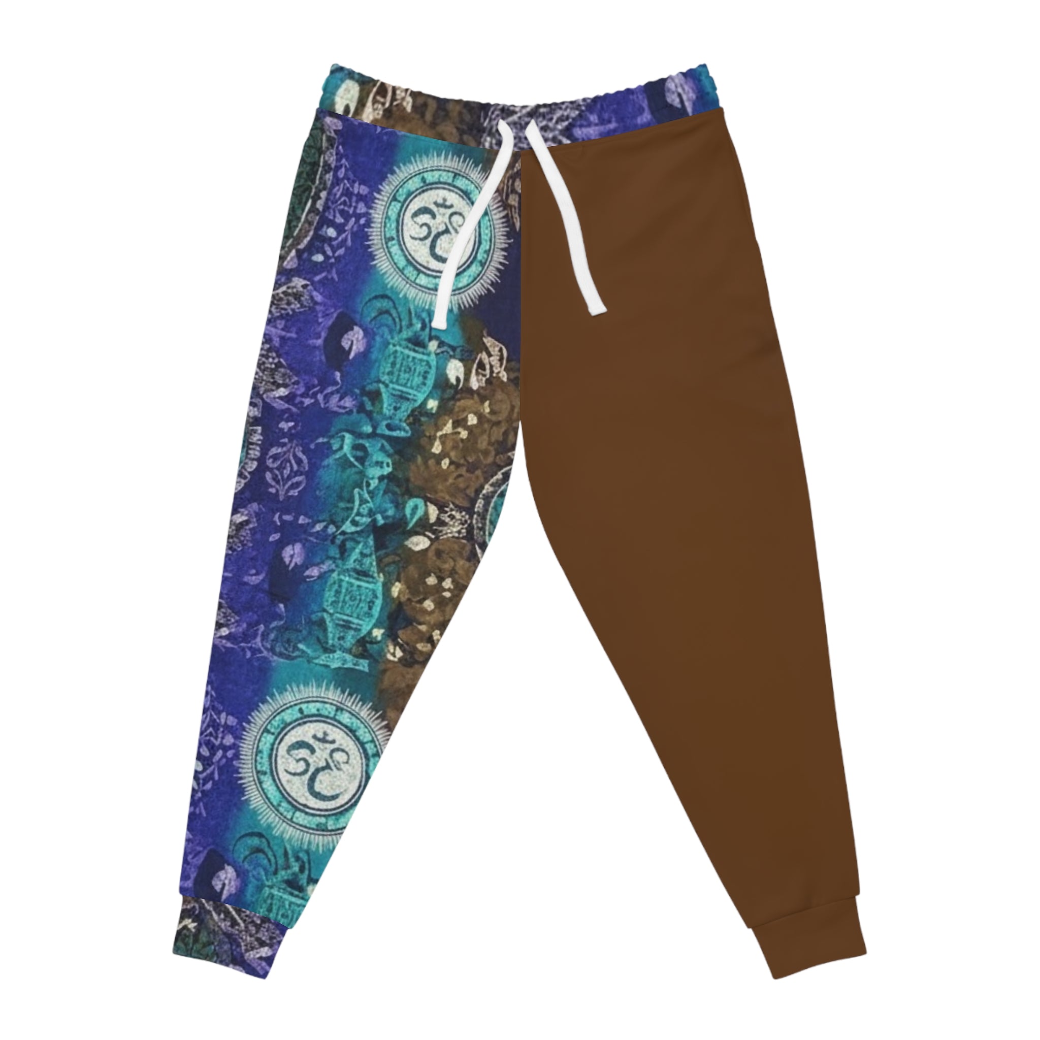 Blue/Brown Mandala Athletic Joggers – Boho Om Symbol All-Over Print