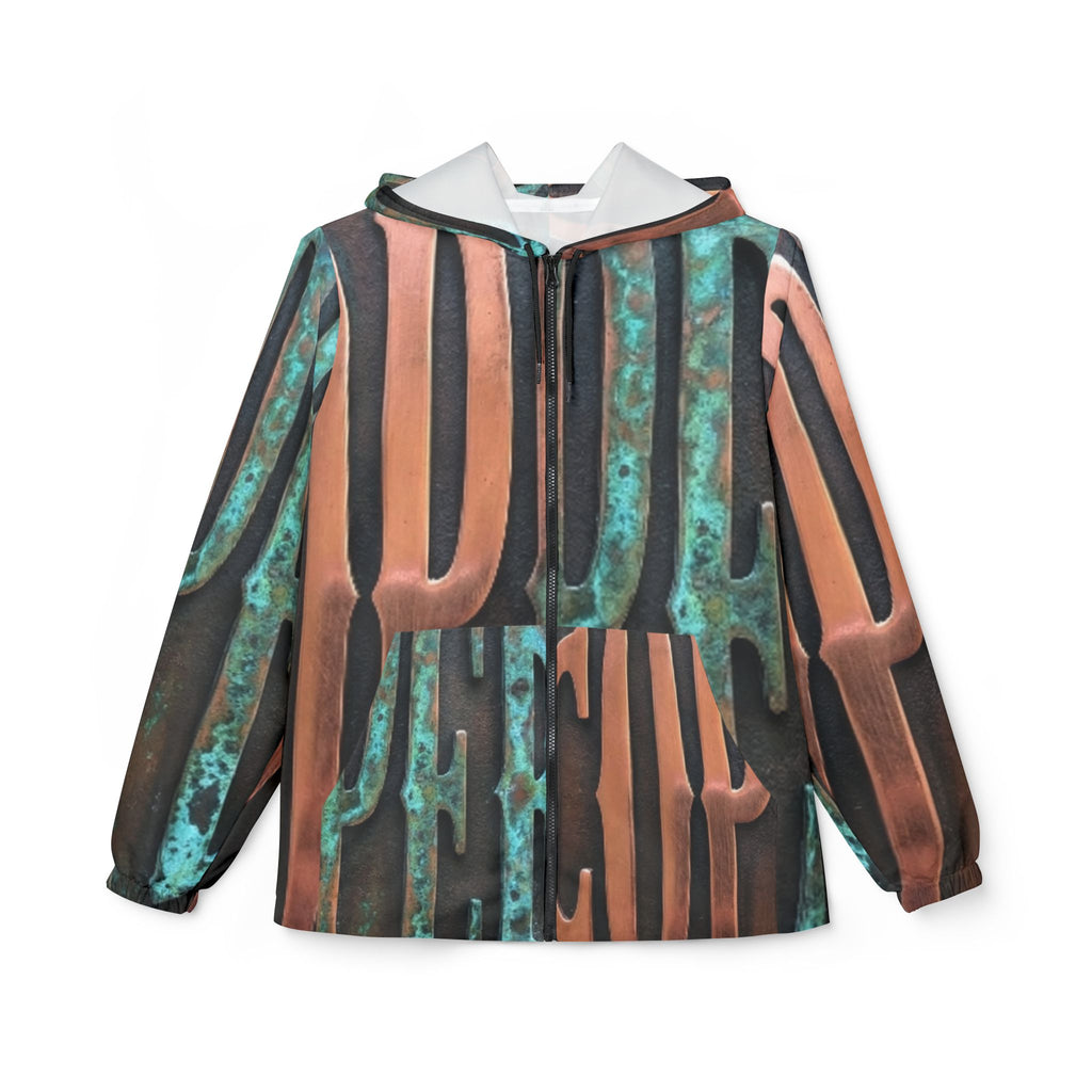 Copper Vibes Windbreaker Jacket — Abstract Quilted Collage AOP