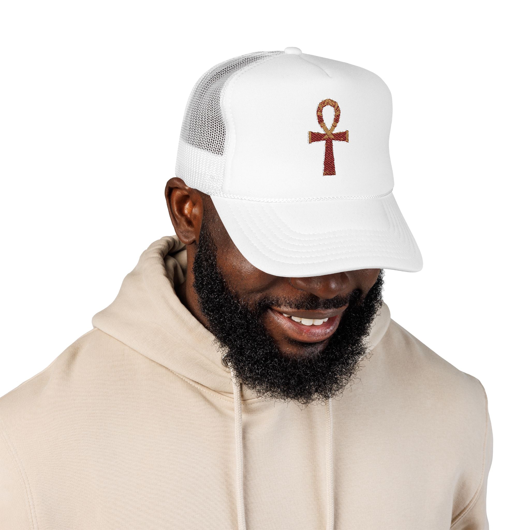 Embroidered Ankh Foam Trucker Hat - Stylish & Trendy Cap
