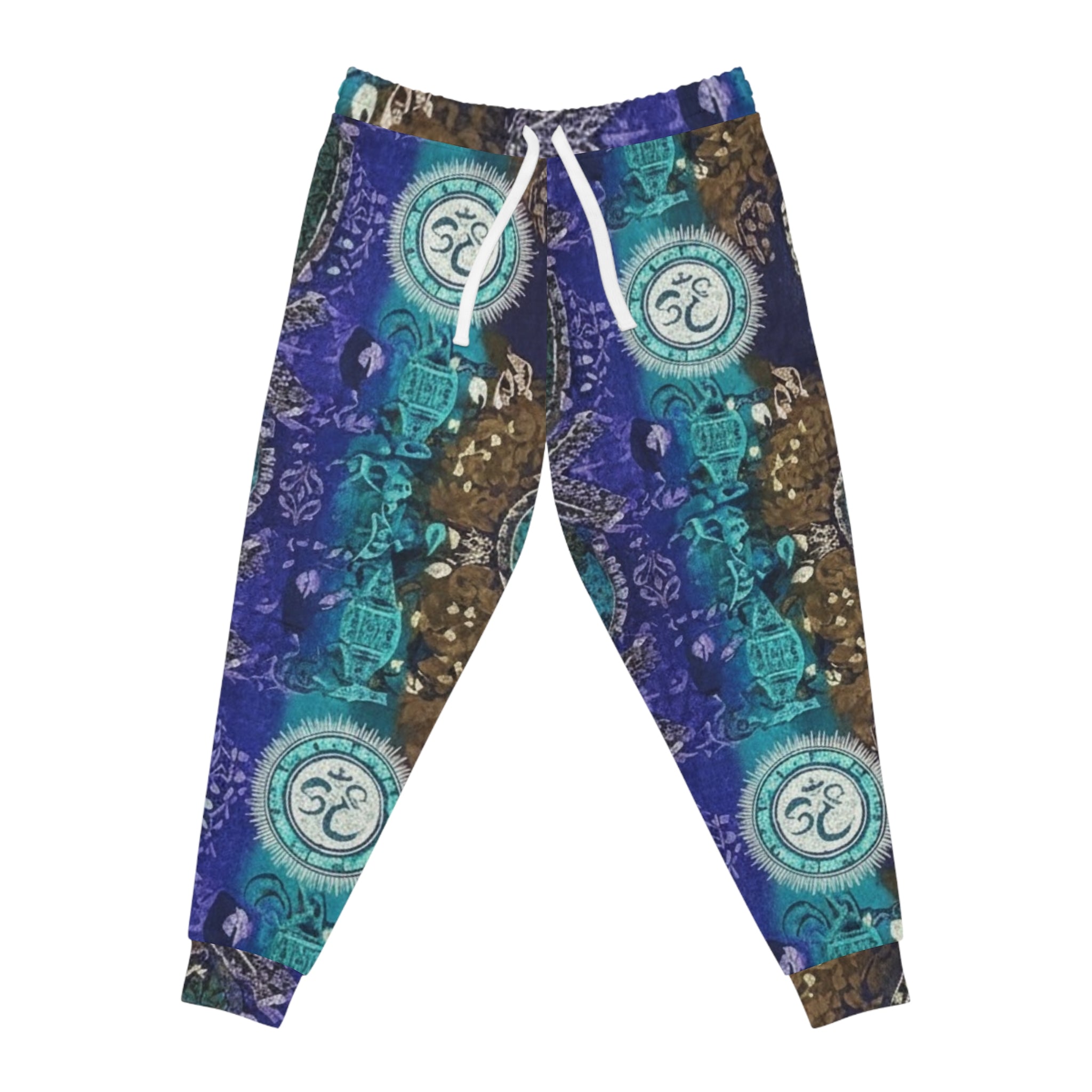 Blue Teal Mandala Athletic Joggers – Boho Om Symbol All-Over Print