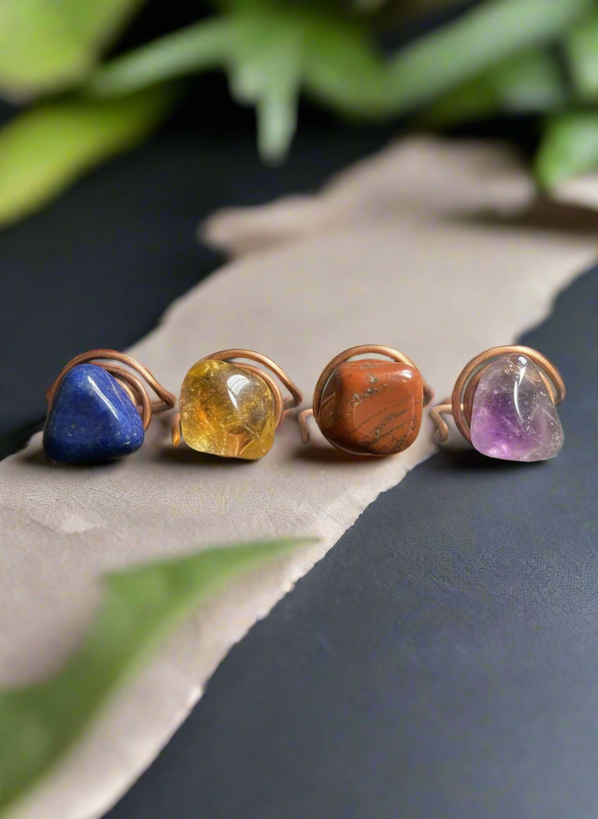 iamevibez Custom Wire Wrapped Tumbled Crystal Ring