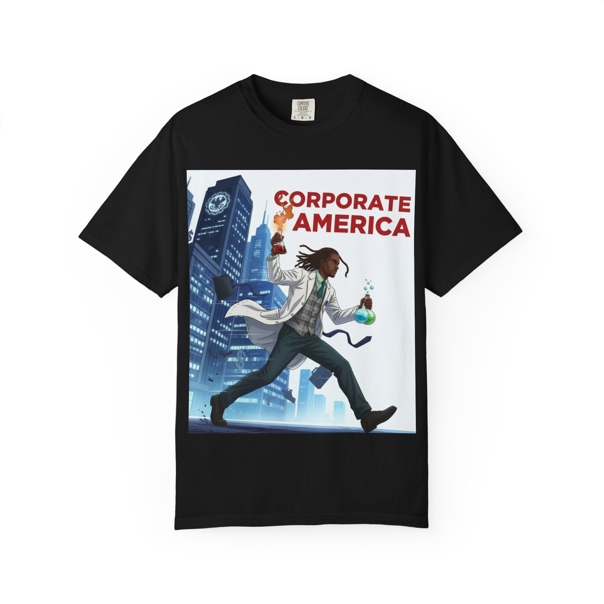 Nature Jab Corporate America Graphic T-Shirt — Scientist Protester Illustration