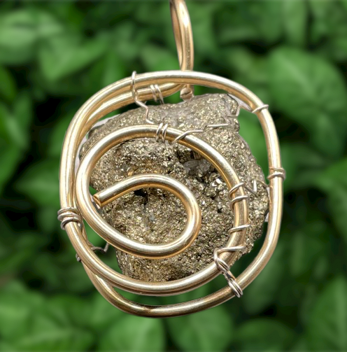 Iamevibez Custom Brass Wire Wrapped  Pyrite Pendant