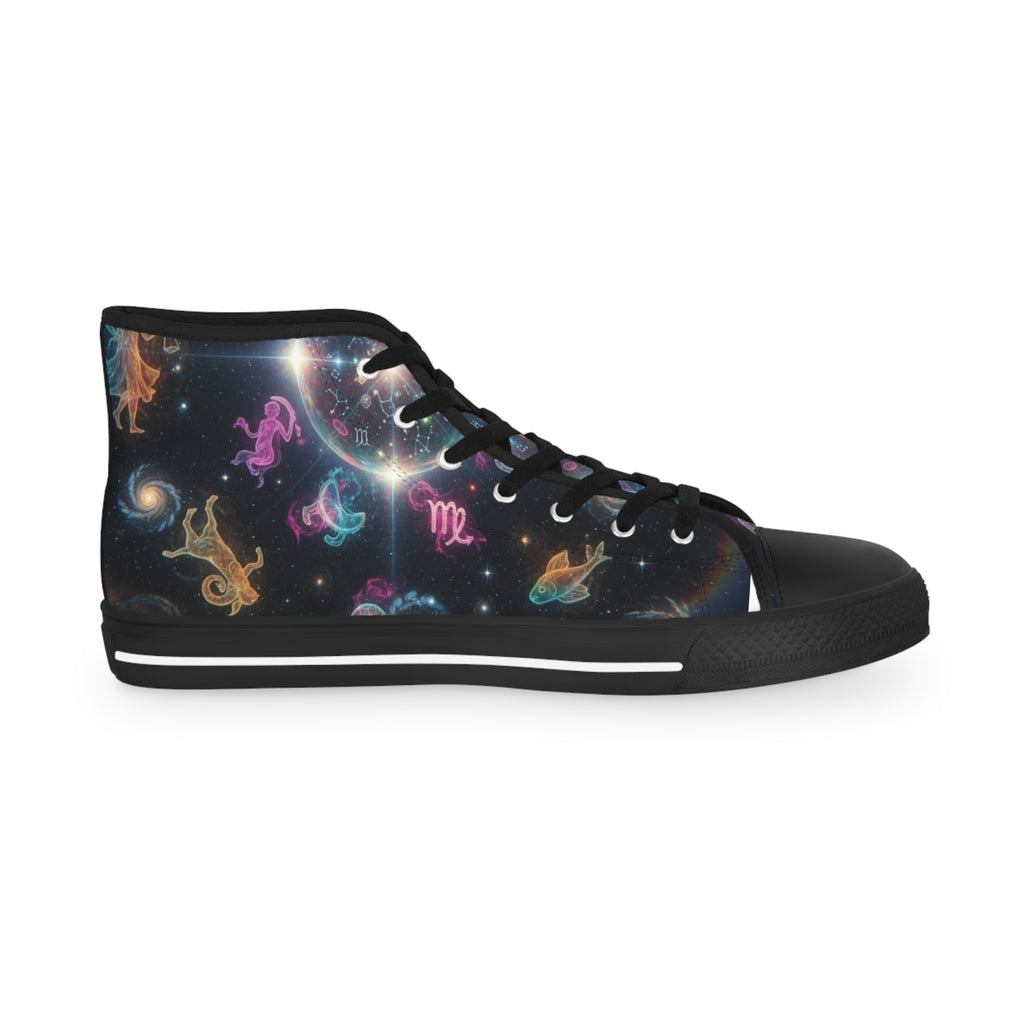 WKE WRLD Cosmic High Top Zodiac Sneakers - Stylish Galaxy Print Footwear for Men, Casual Walk, Street Fashion, Unique Gift Idea, Astronaut Theme Shoes
