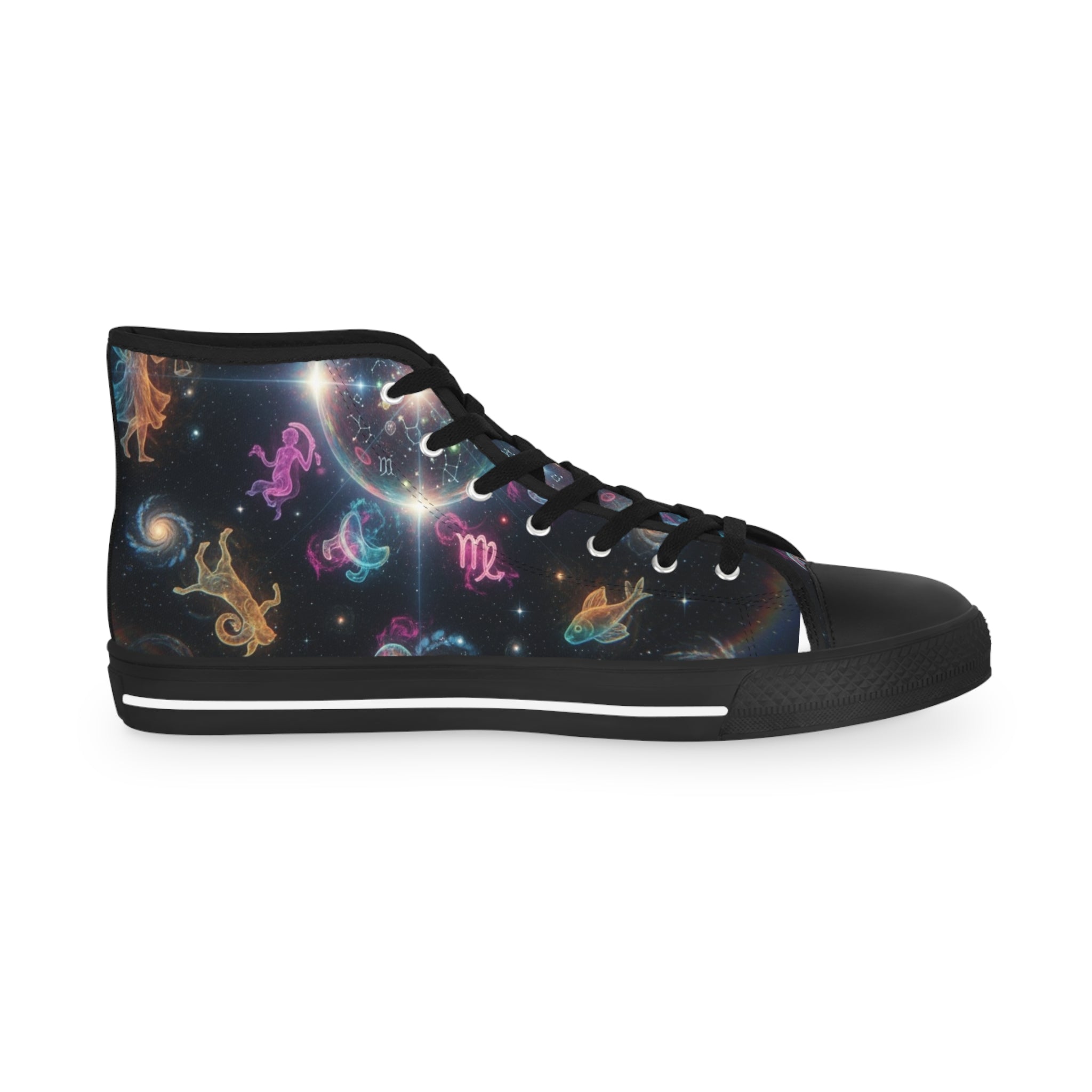 WKE WRLD Cosmic High Top Zodiac Sneakers - Stylish Galaxy Print Footwear for Men, Casual Walk, Street Fashion, Unique Gift Idea, Astronaut Theme Shoes