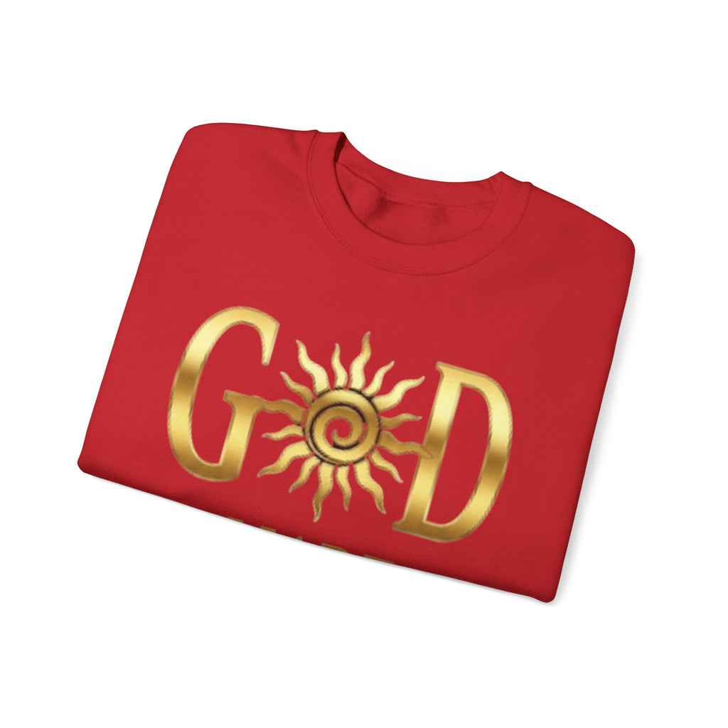God Made Crewneck Sweatshirt — Gold Sun Faith Graphic