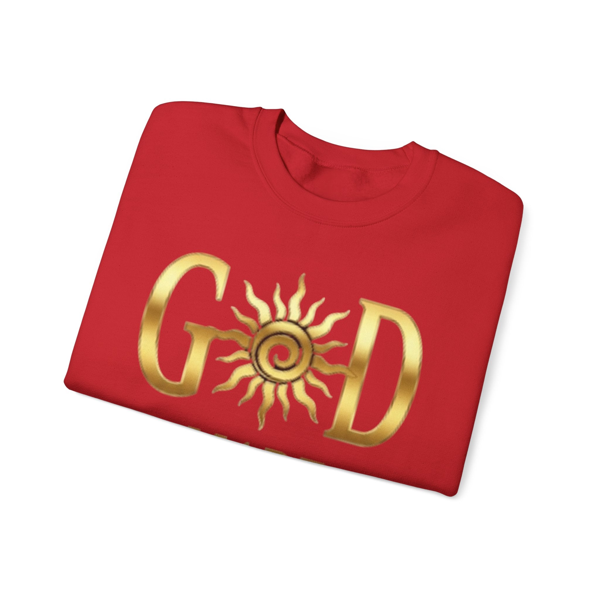 God Made Crewneck Sweatshirt — Gold Sun Faith Graphic