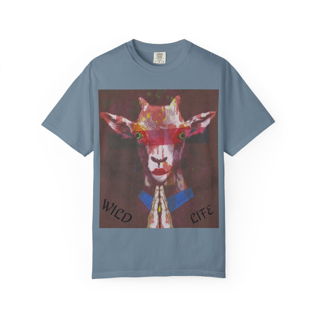 Wild Life Goat Portrait T-Shirt — Colorful Retro Primate Graphic Tee