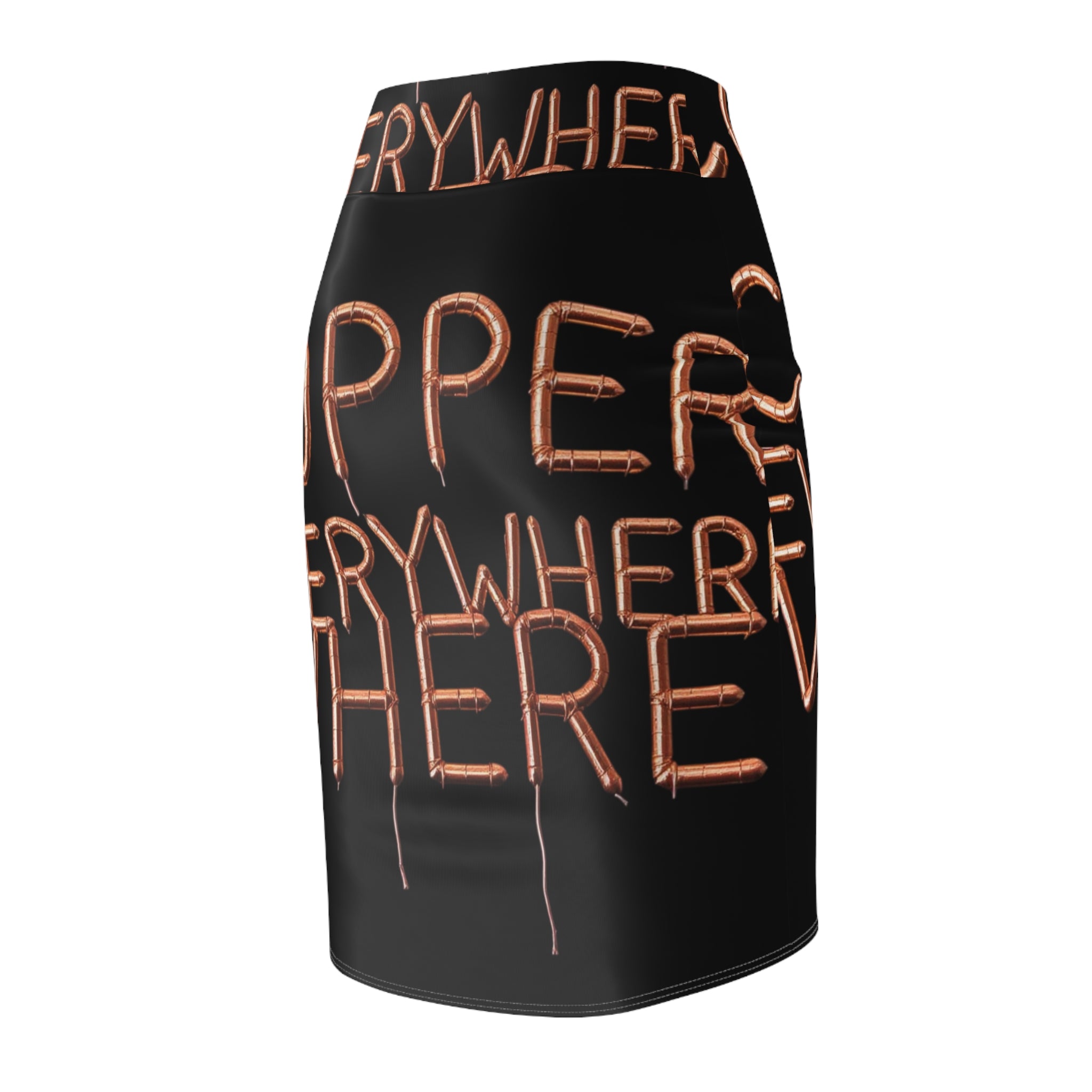 WKE WRLD iamevibez Copper Everywhere Women's Pencil Skirt, Trendy Office Wear, Statement Skirt for Parties, Fashionable Midi Skirt, Unique Gift Idea