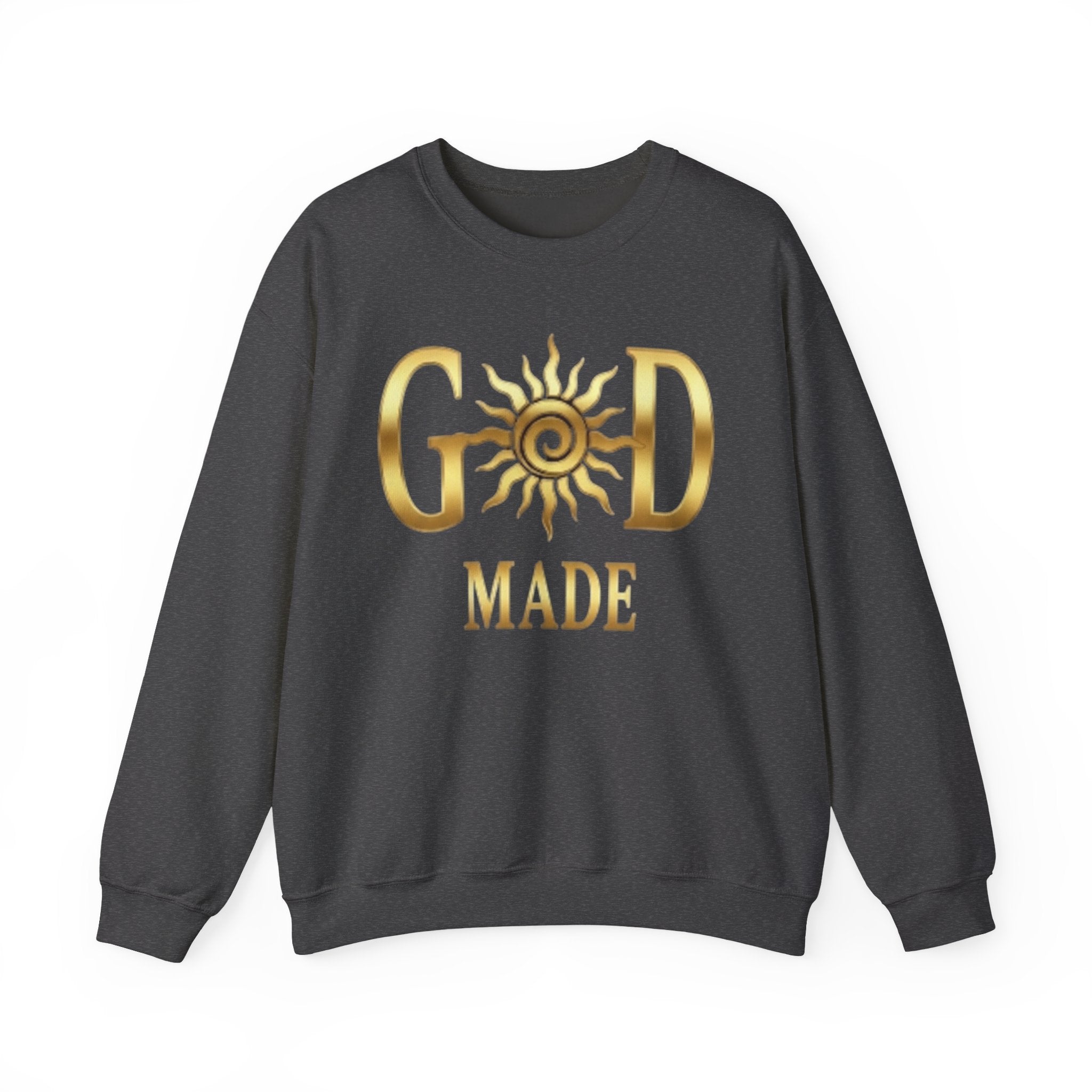 God Made Crewneck Sweatshirt — Gold Sun Faith Graphic