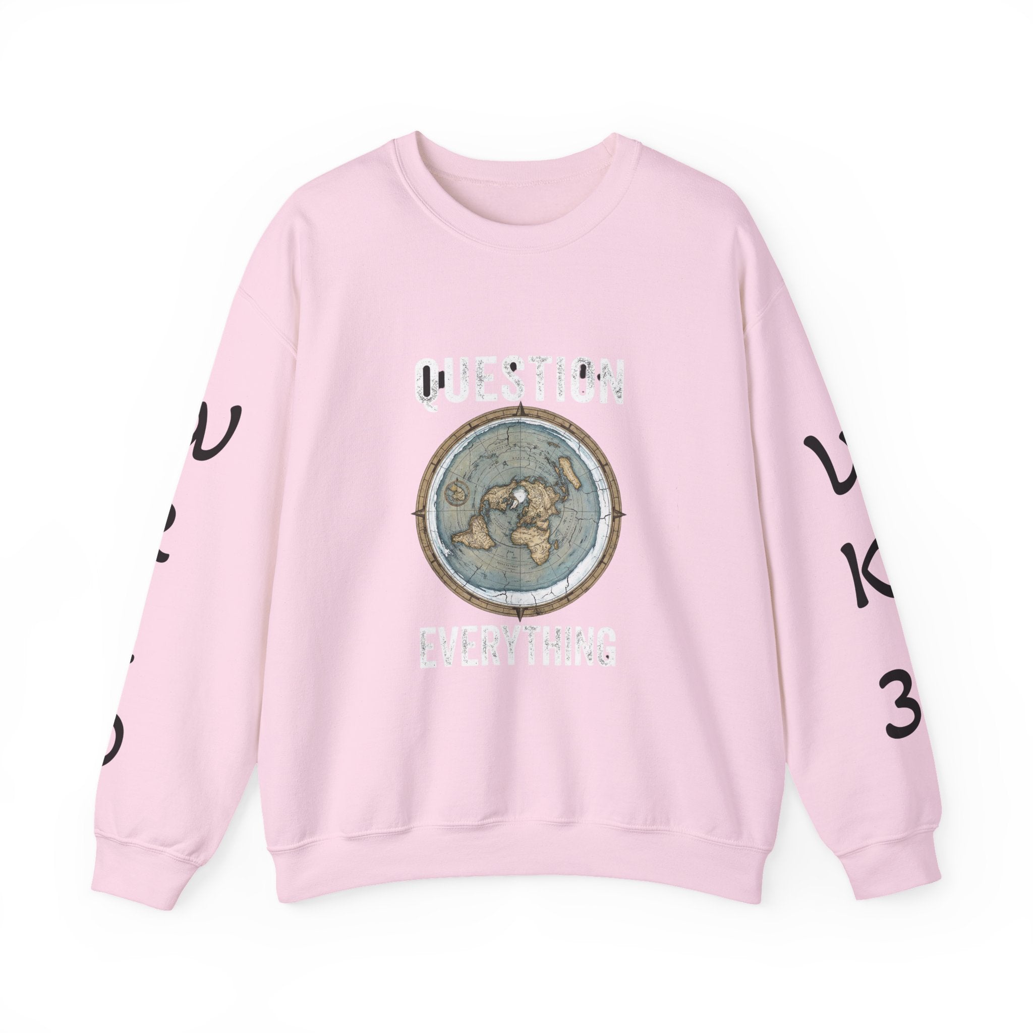 Question Everything Sweatshirt — Flat Earth Map Graphic Crewneck