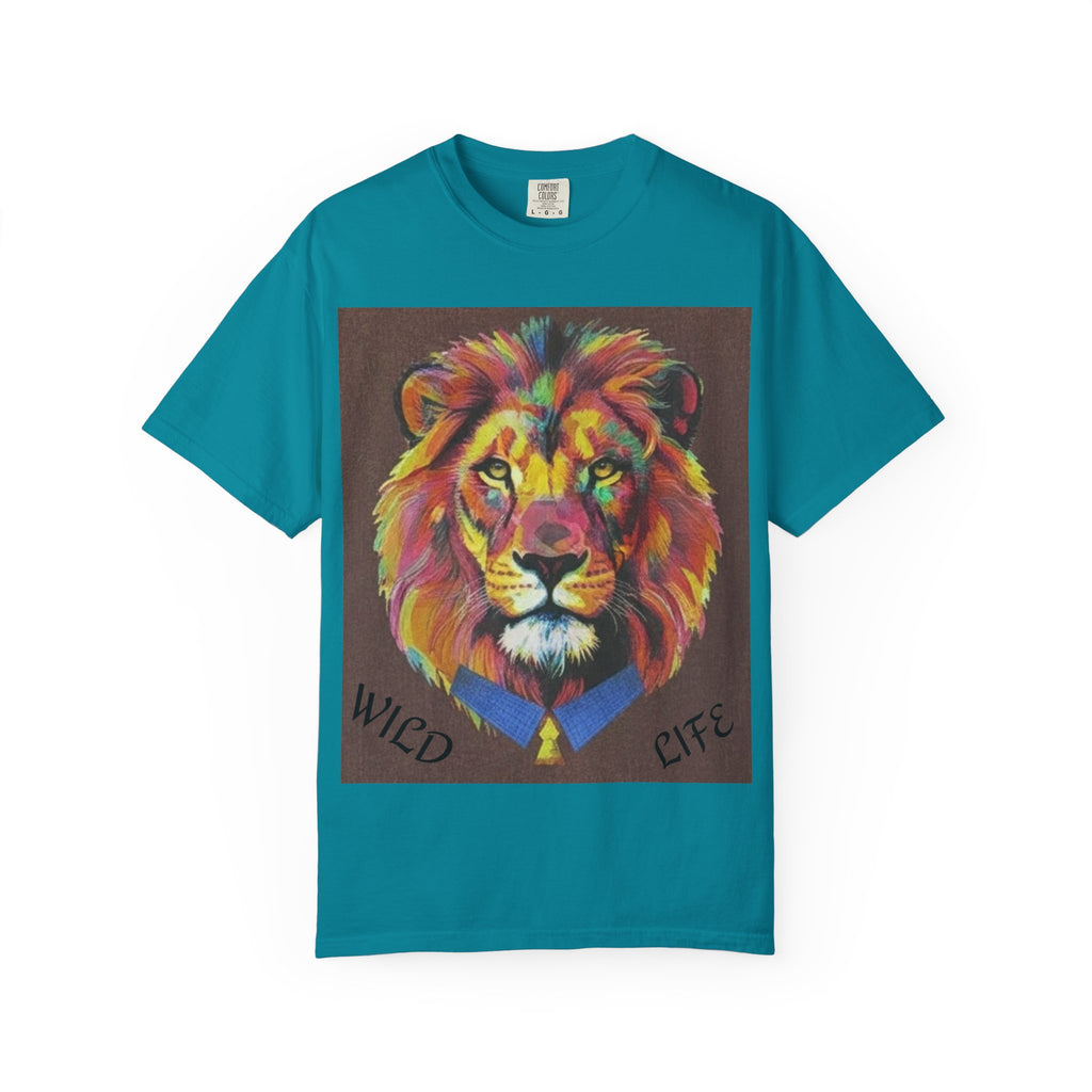 Wild Life Lion Portrait T-Shirt — Colorful Retro Primate Graphic Tee