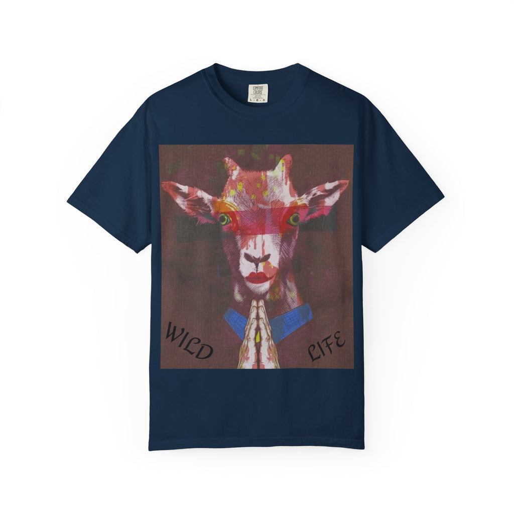 Wild Life Goat Portrait T-Shirt — Colorful Retro Primate Graphic Tee