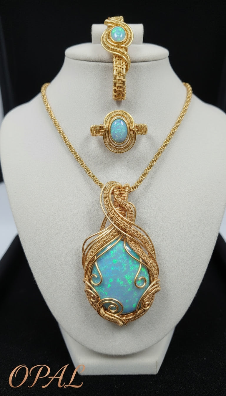 Gold non Tarnishing Wire Wrapped Opal Set