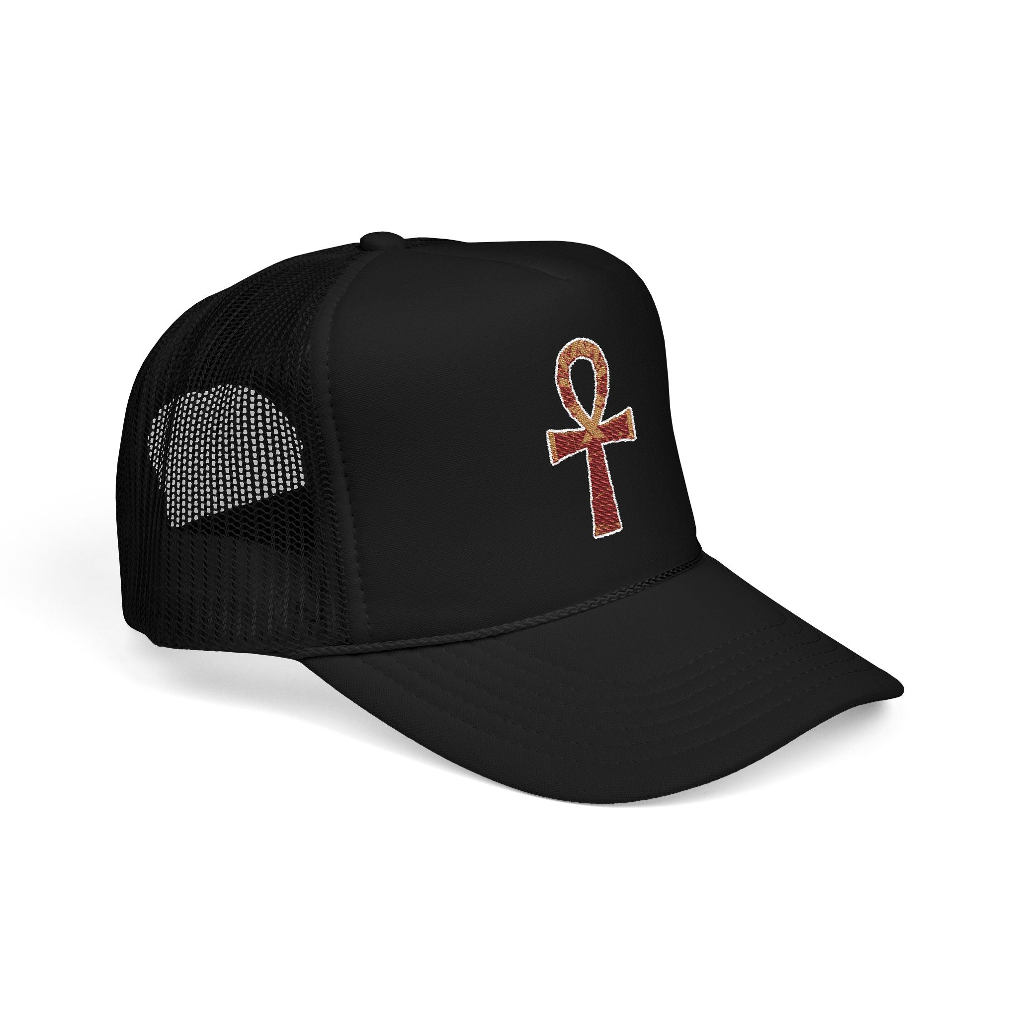 Embroidered Ankh Foam Trucker Hat - Stylish & Trendy Cap